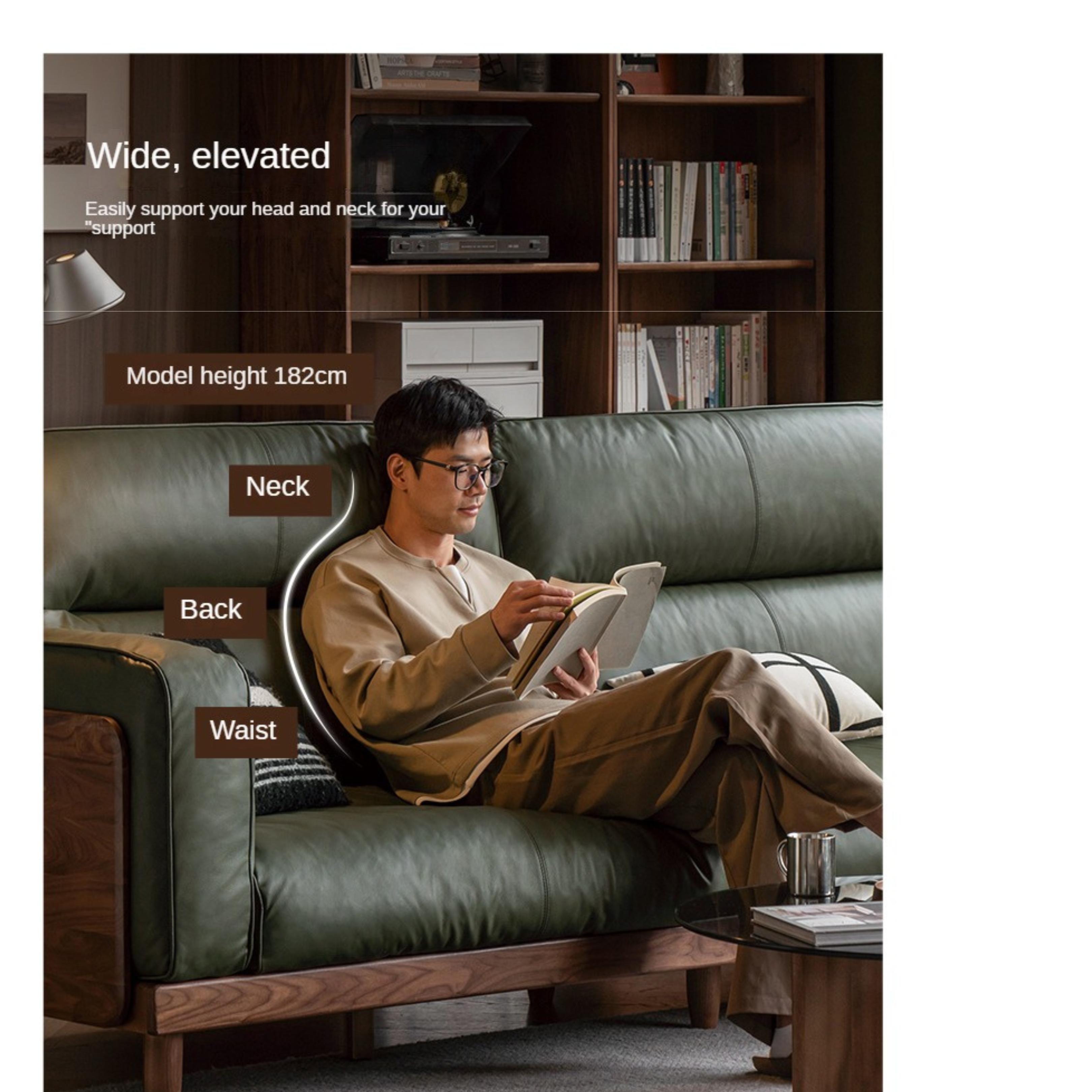 Black Walnut, Ash, Solid Sandalwood Wood Leather Top Layer Yellow Cowhide Sofa.