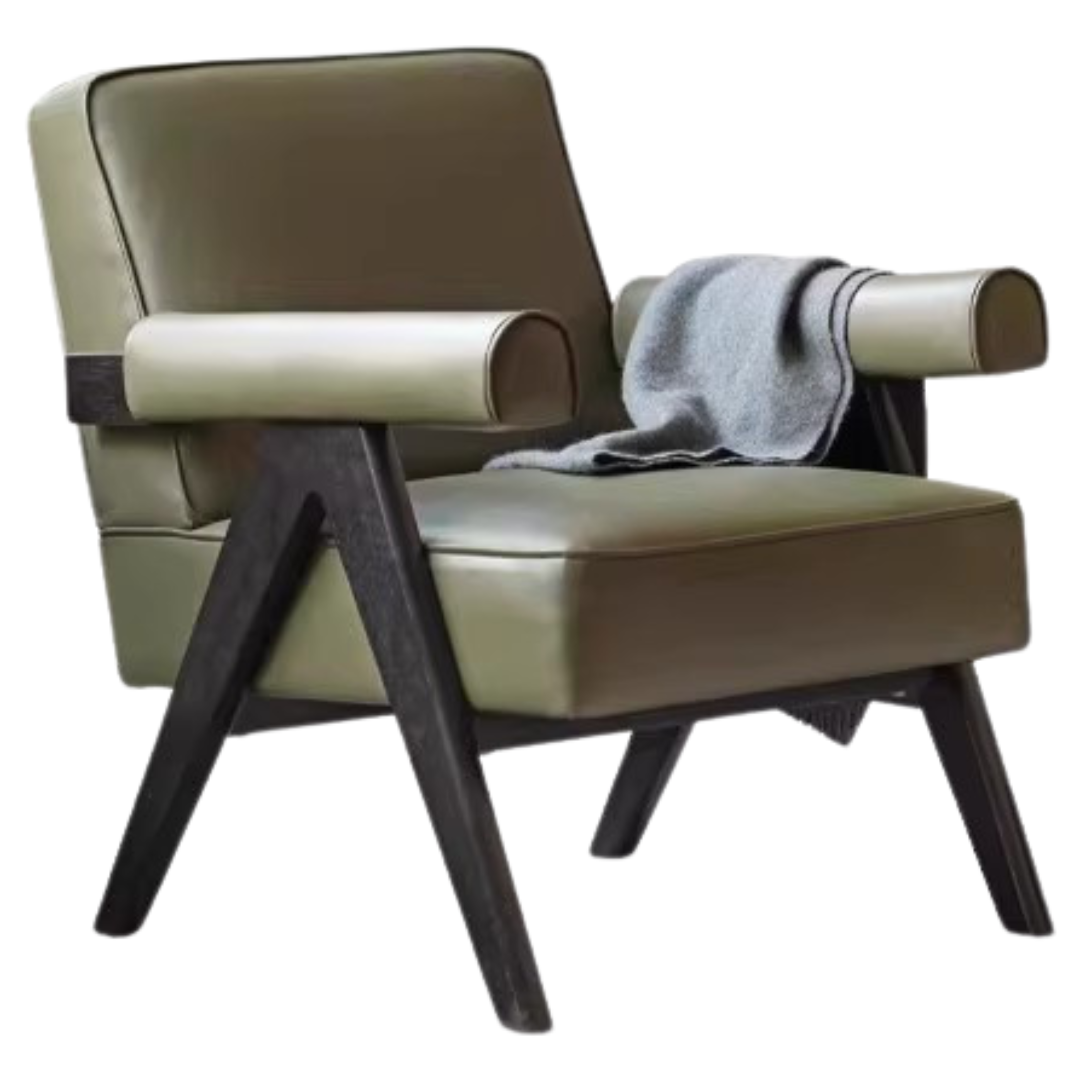 Oak Solid Wood Leather Retro Armchair