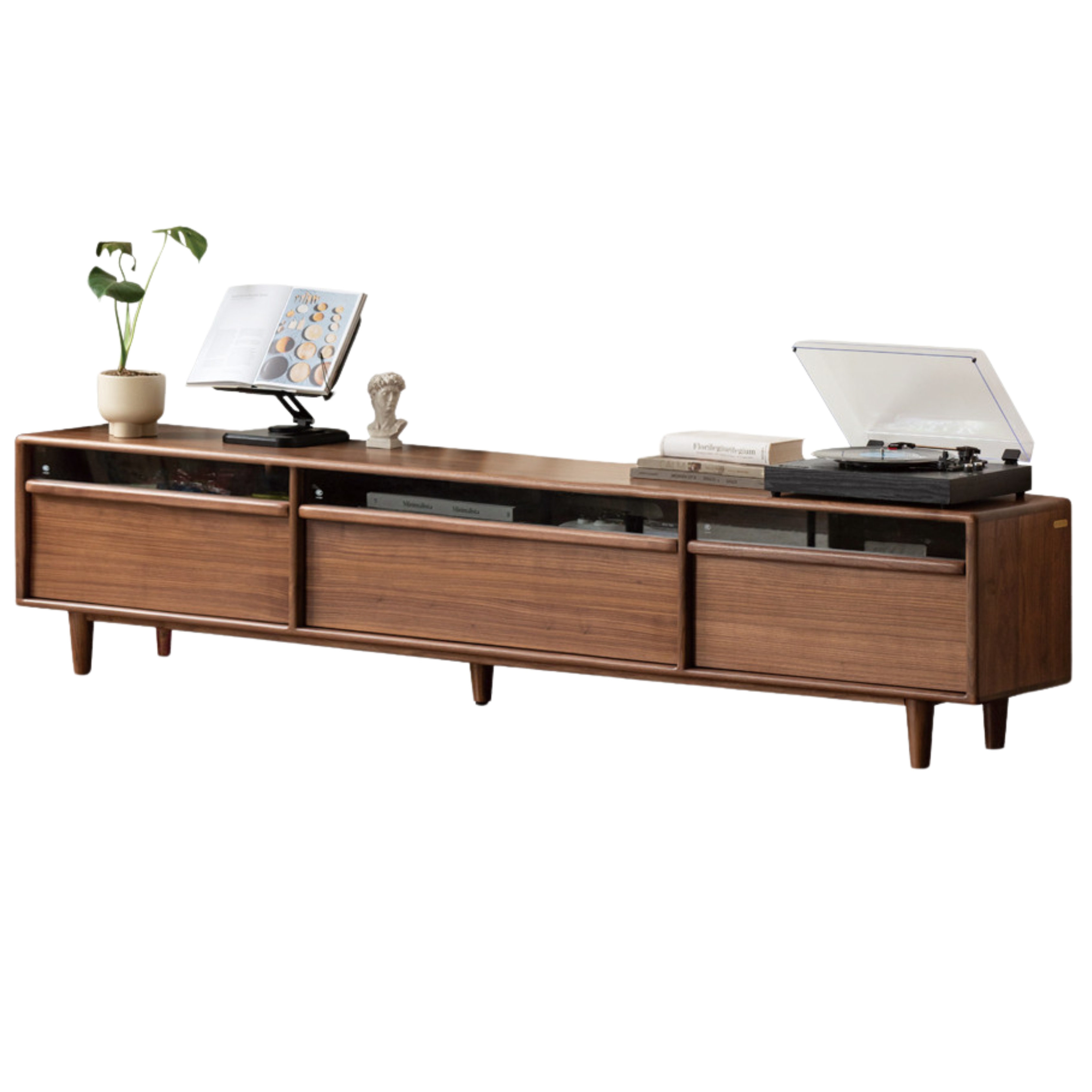 Black Walnut Solid Wood Modern TV Cabinet Locker Integrated.