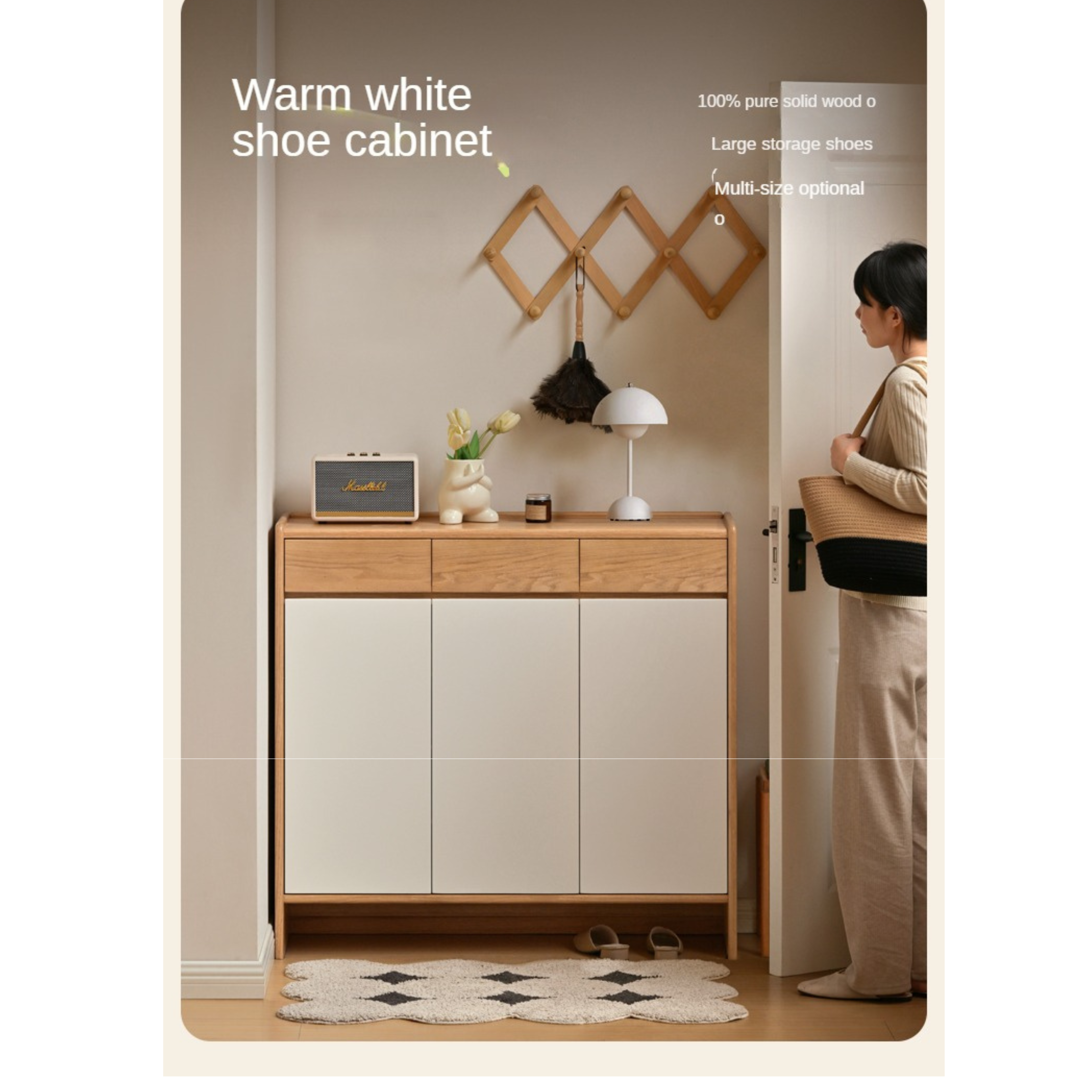 Beech Solid Wood Multi-Colored Shoe Cabinet