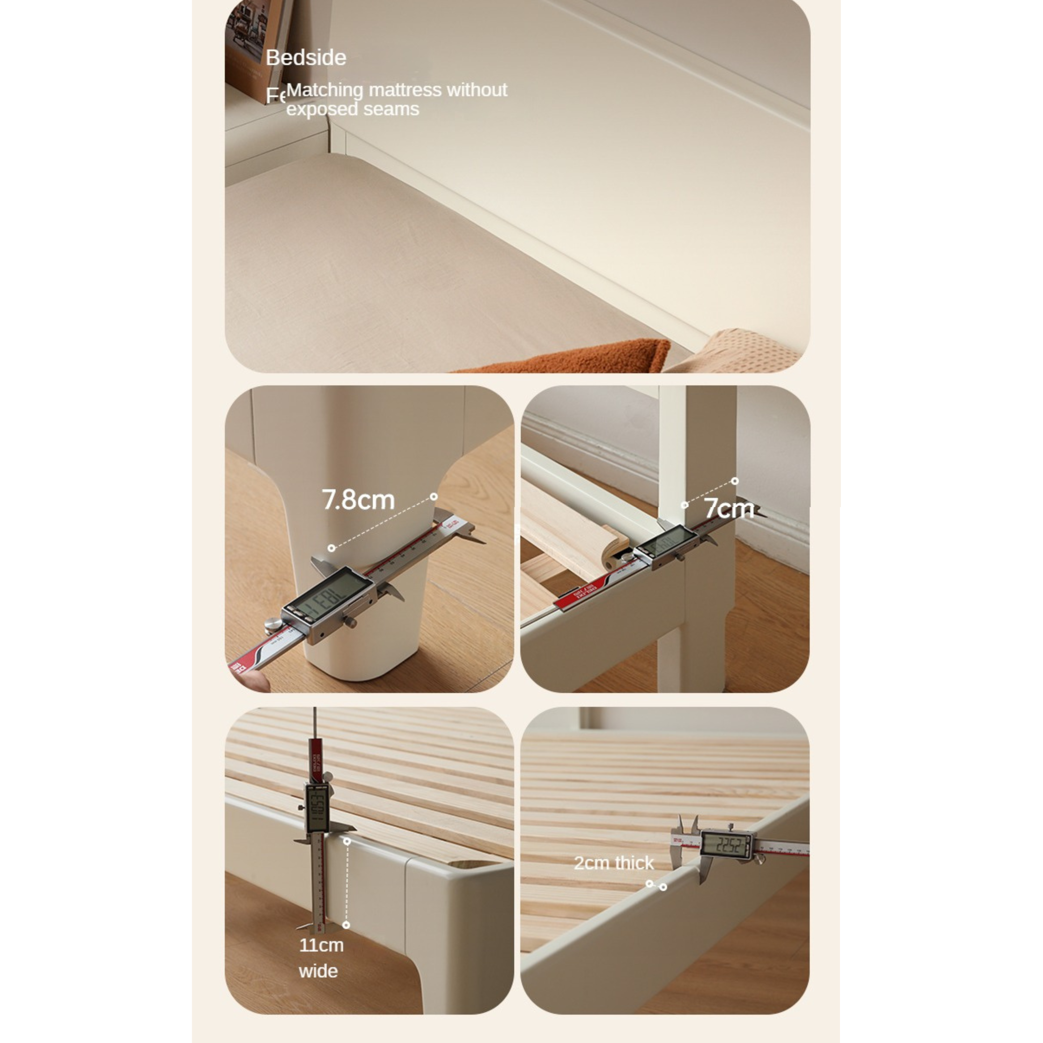 Poplar, Rubberwood Solid Wood Bed Modern Simple Cream Style