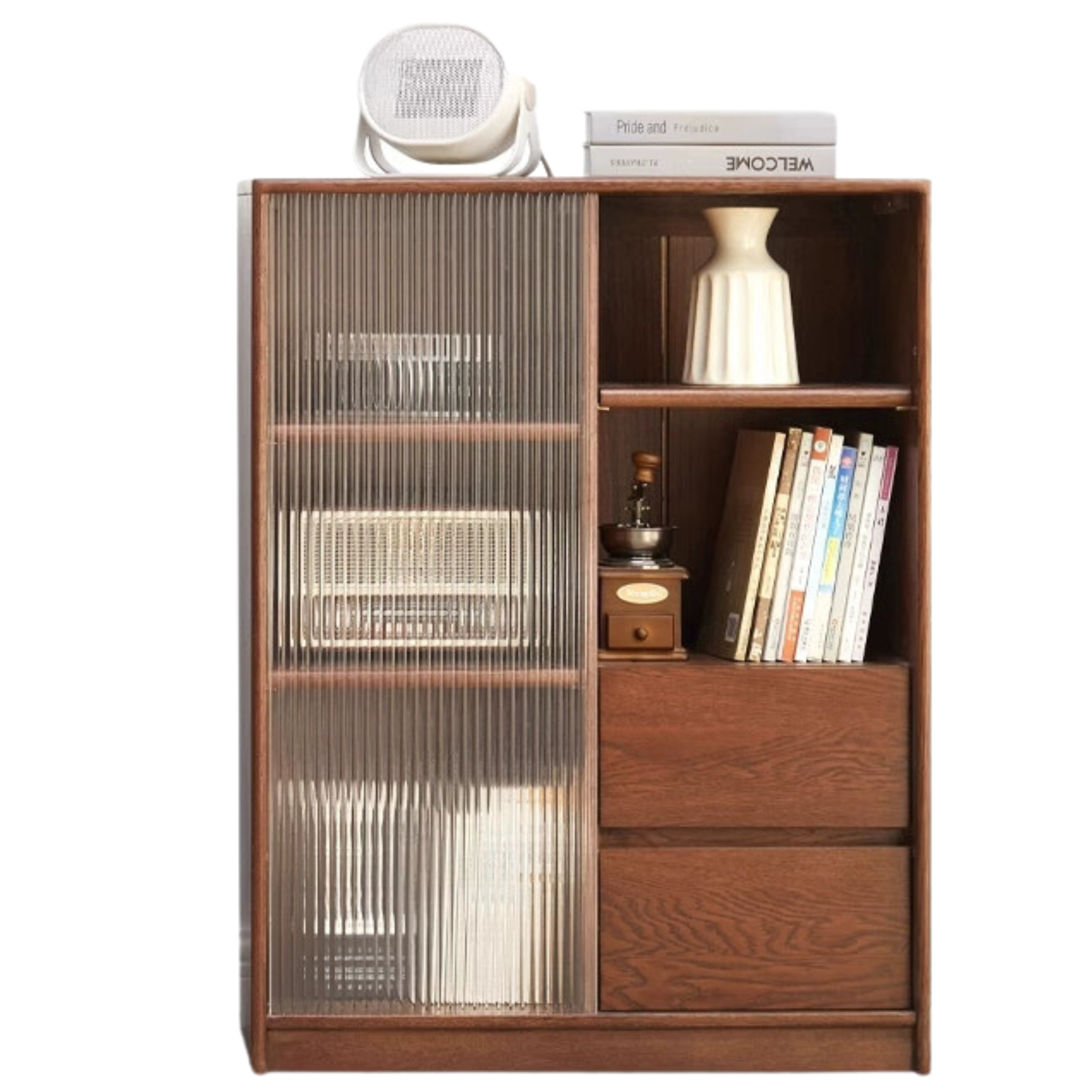 Oak Solid Wood Side Cabinet Glass Door Small Bookcase
