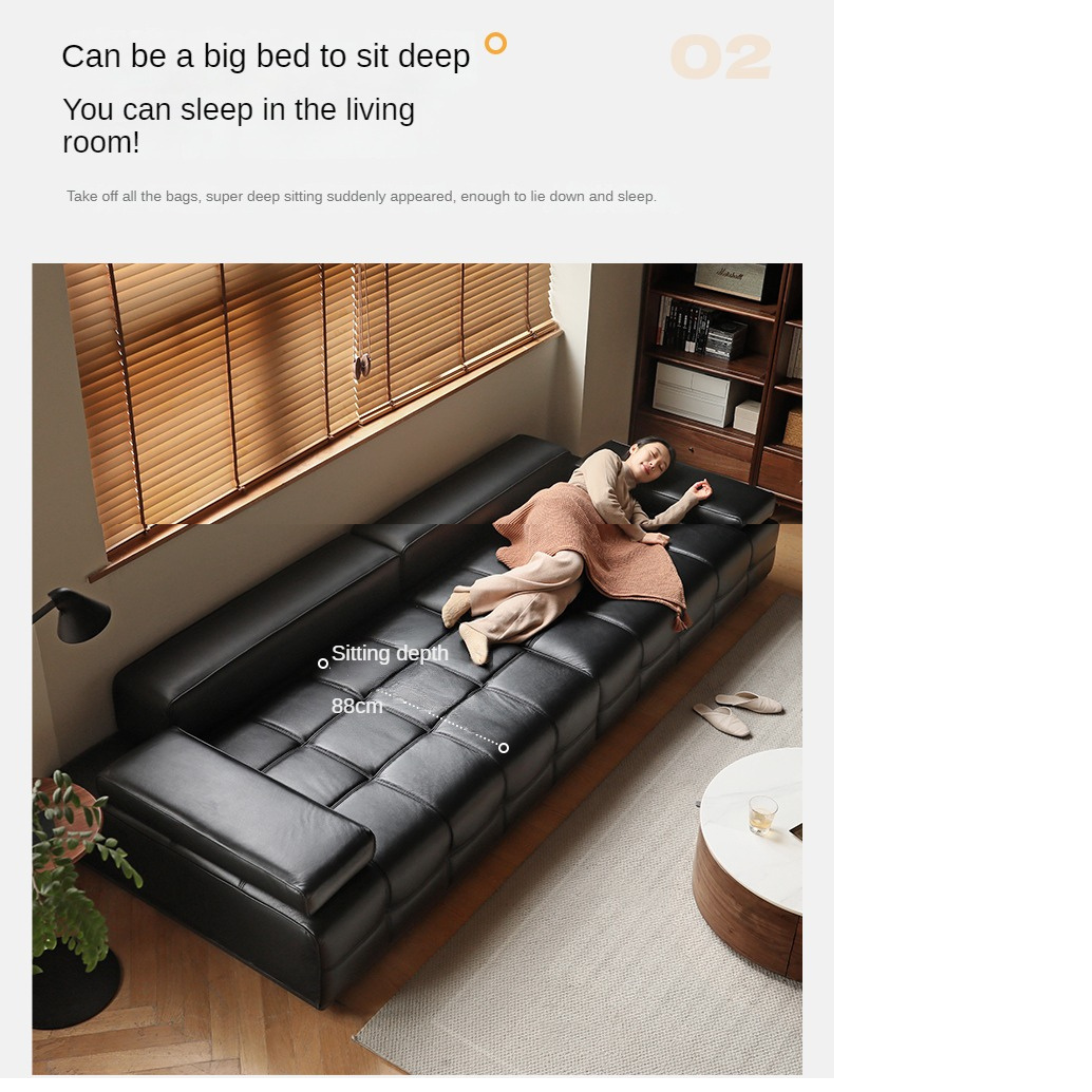 Leather Sofa Italian Black Straight Head Layer Yellow Cowhide.