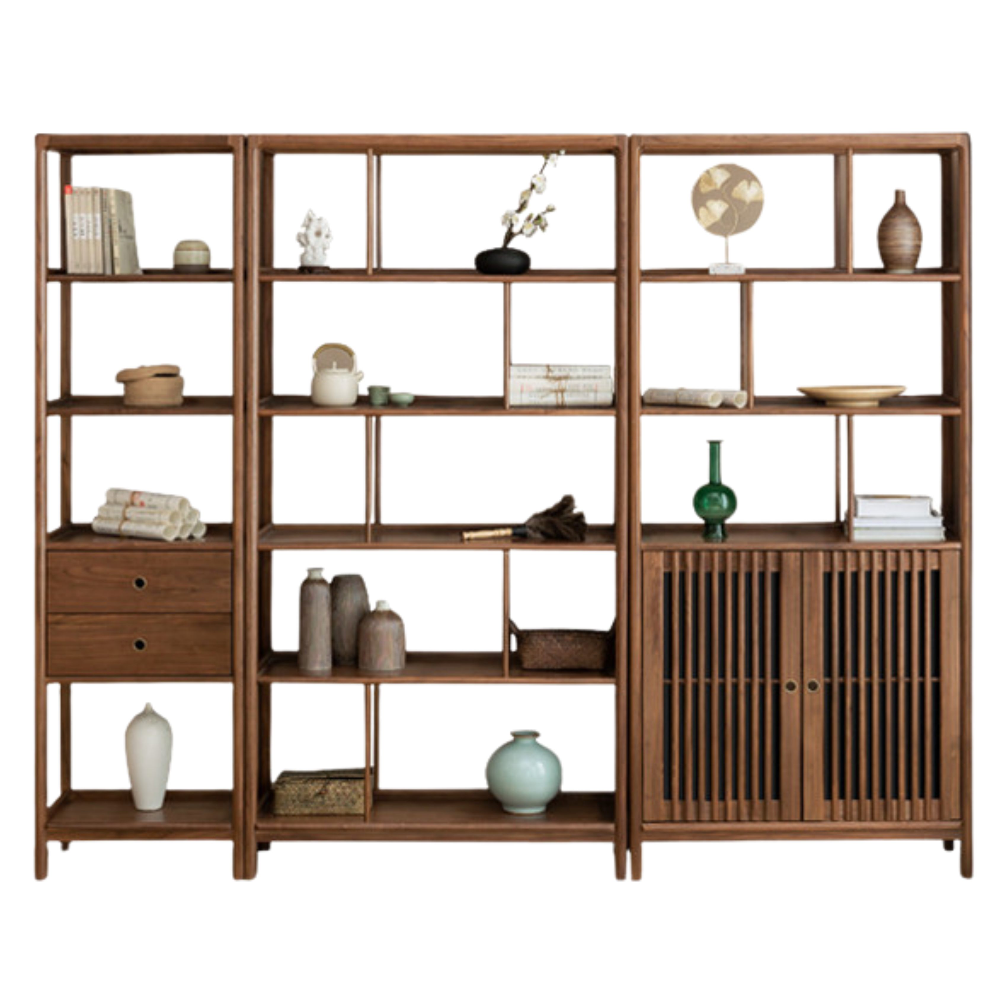 Black Walnut, Ash Solid Wood Bookshelf Combined Bookcase Display Cabinet Wall Shelf