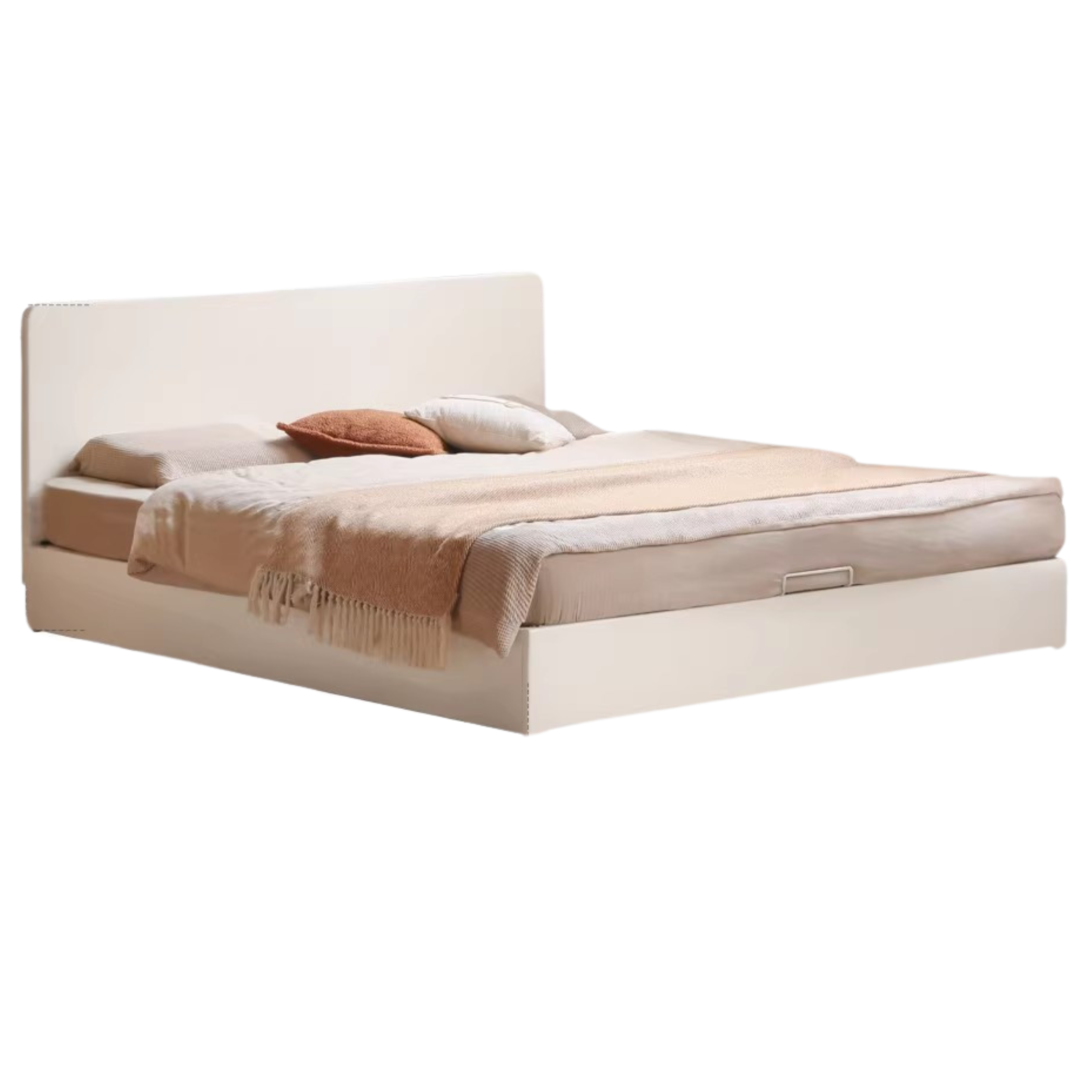 Poplar, Rubberwood Solid Wood Bed Modern Simple Cream Style