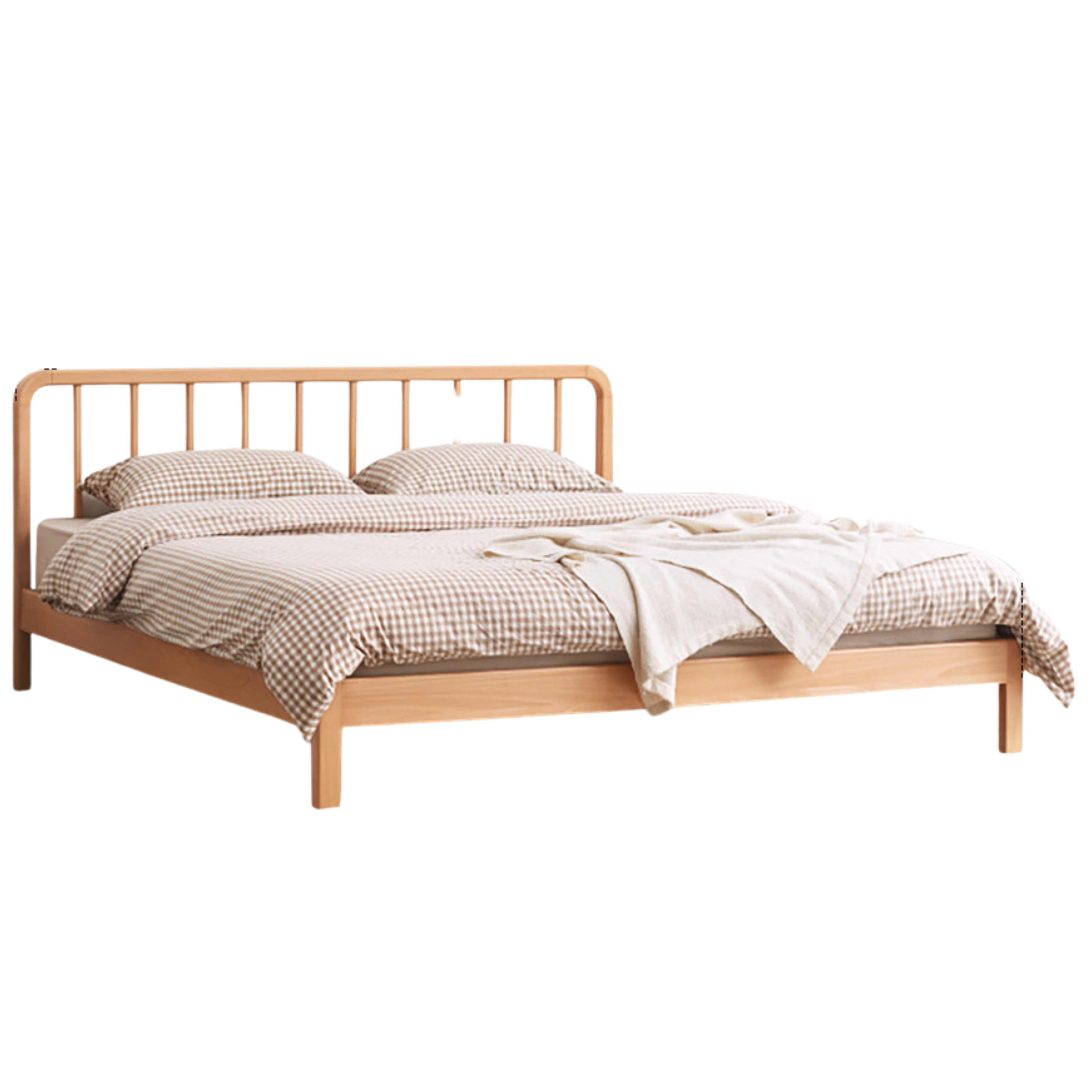 European Beech Solid Wood Bed Modern Simple