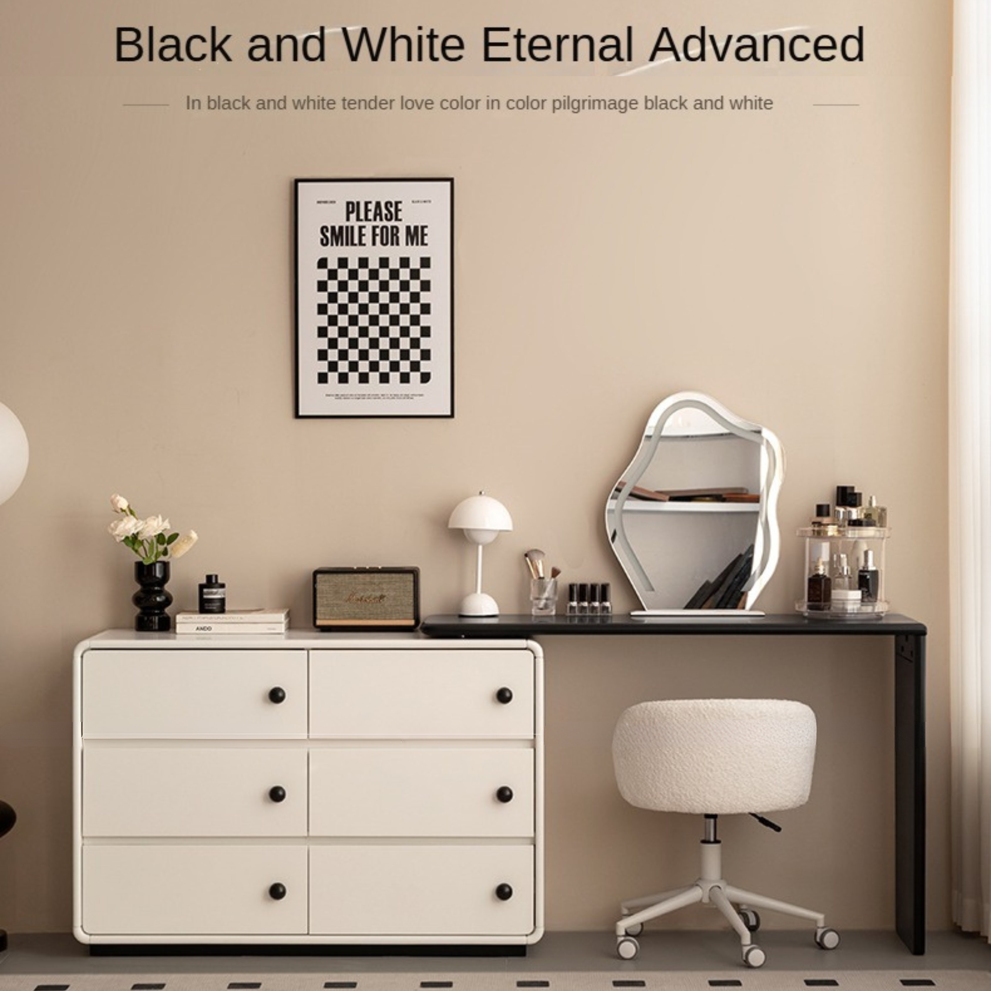 Solid Rubberwood Cream Style Dressing Table.