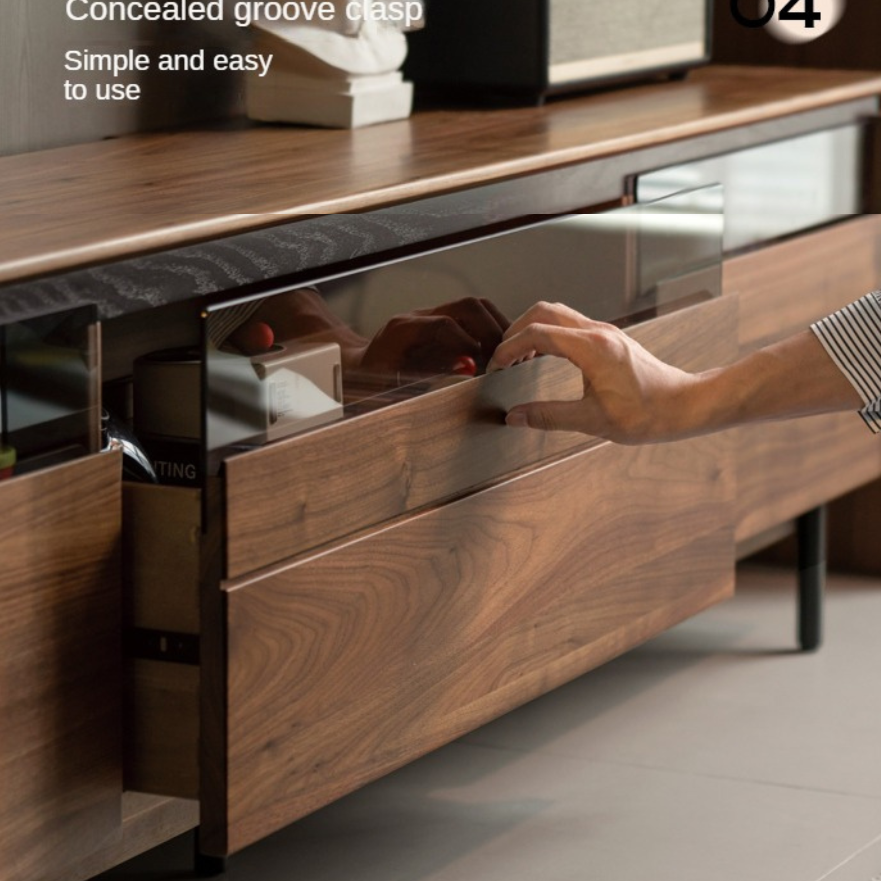 Black Walnut Solid Wood Italian Light Luxury TV Cabinet.