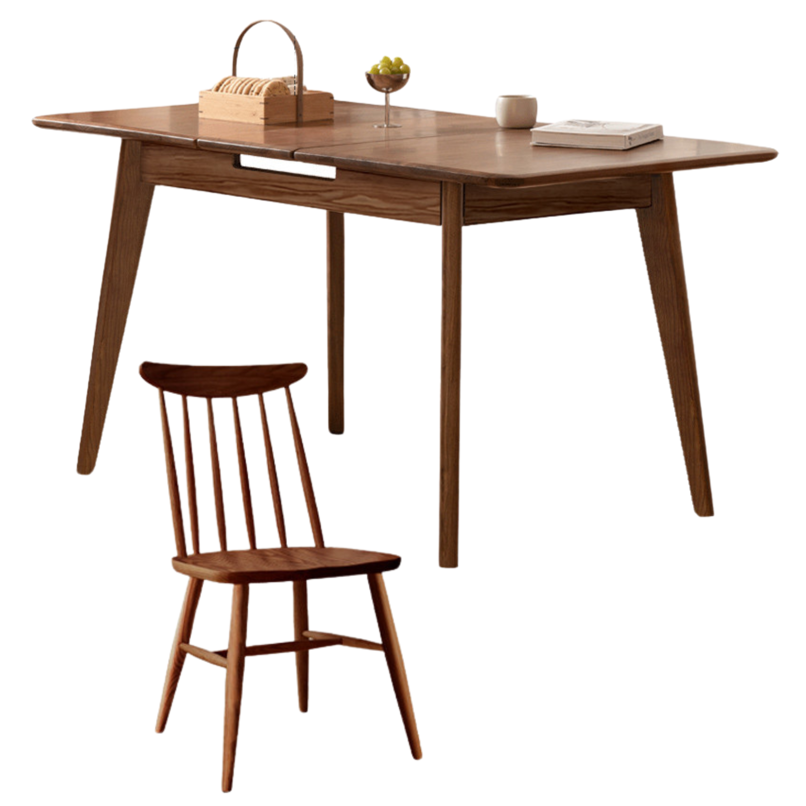 Black Walnut, Ash Solid Wood Telescopic Retractable Dining Table