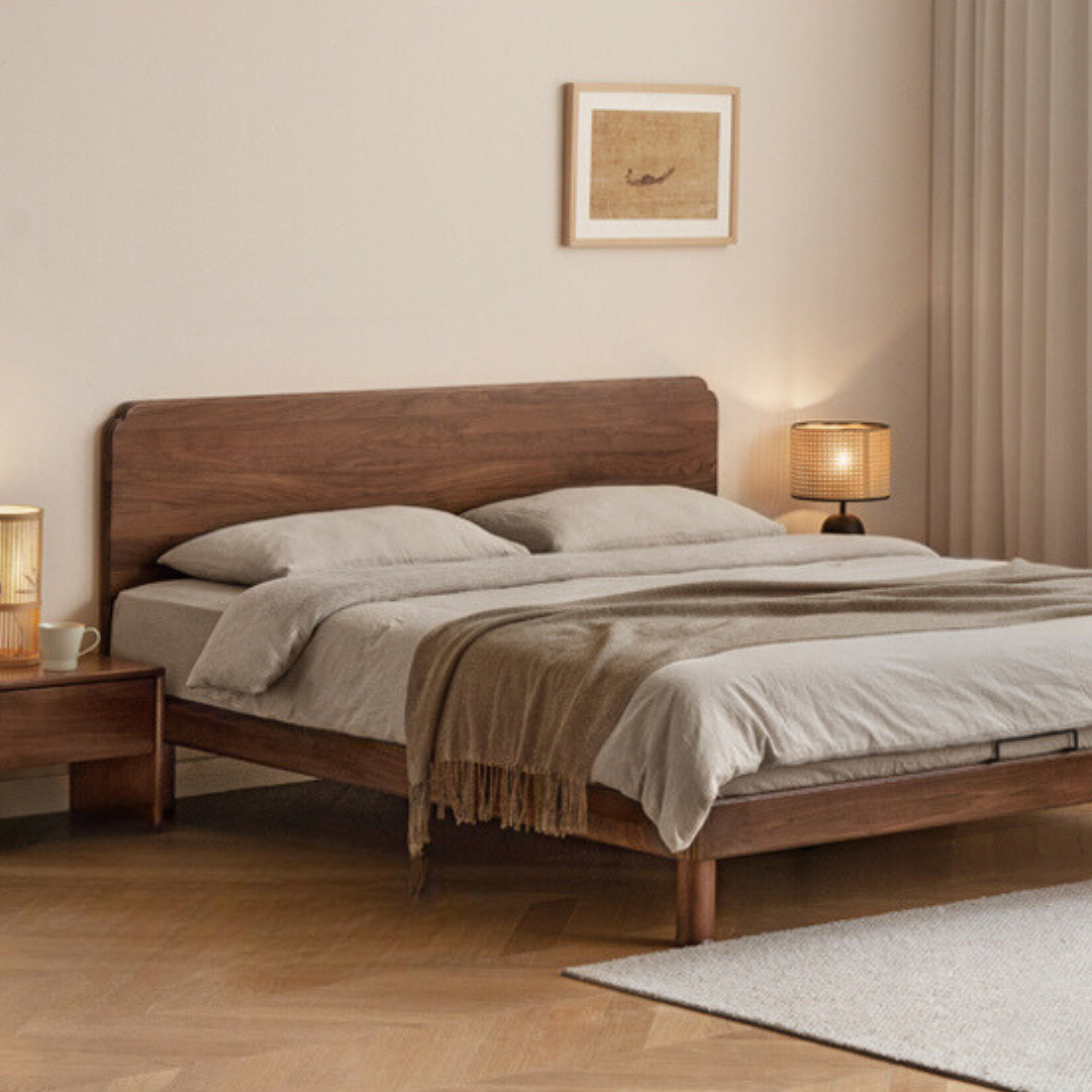 Oak, North American black walnut solid wood bed