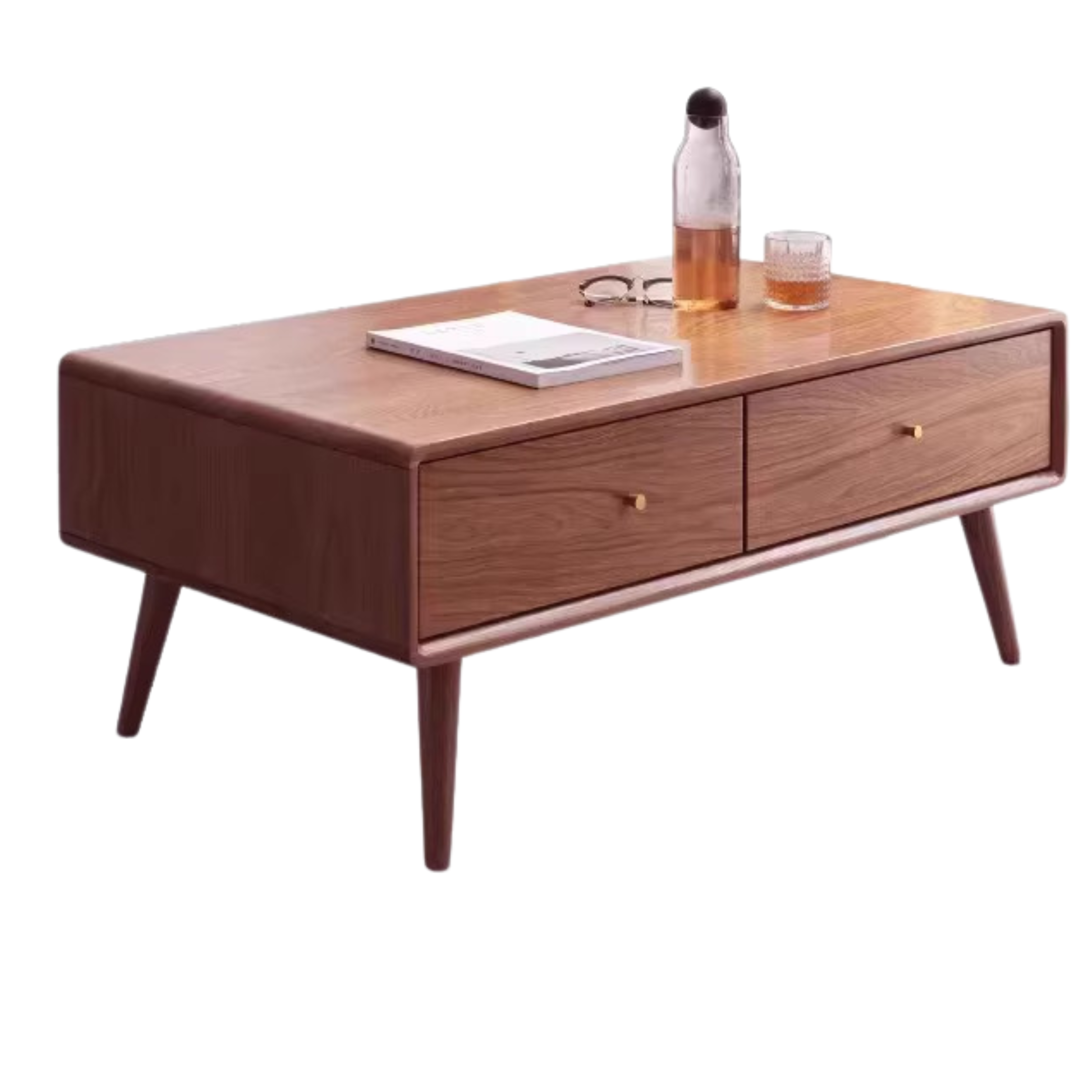 Oak Solid Wood Double-Sided Four-Drawer Coffee Table
