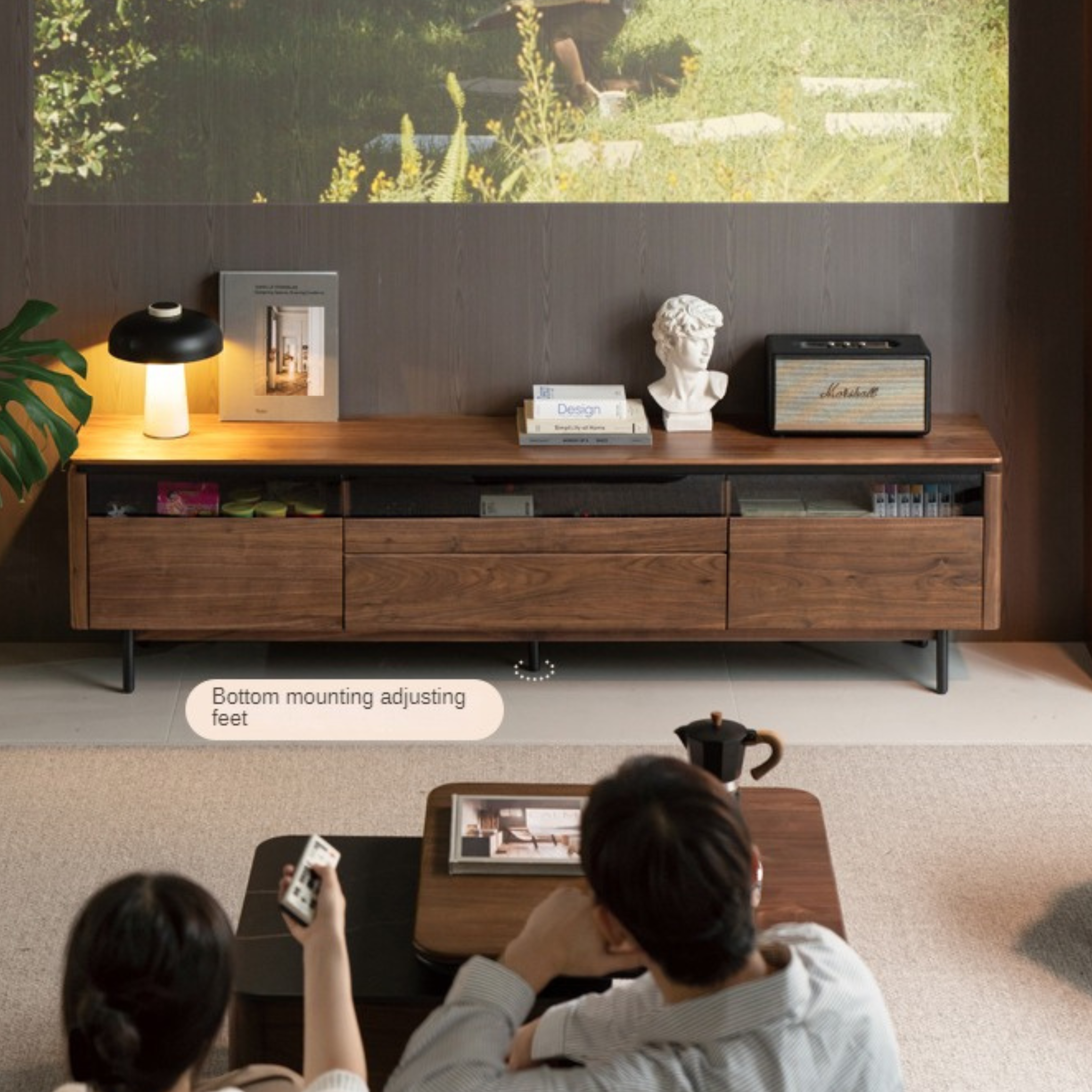 Black Walnut Solid Wood Italian Light Luxury TV Cabinet.