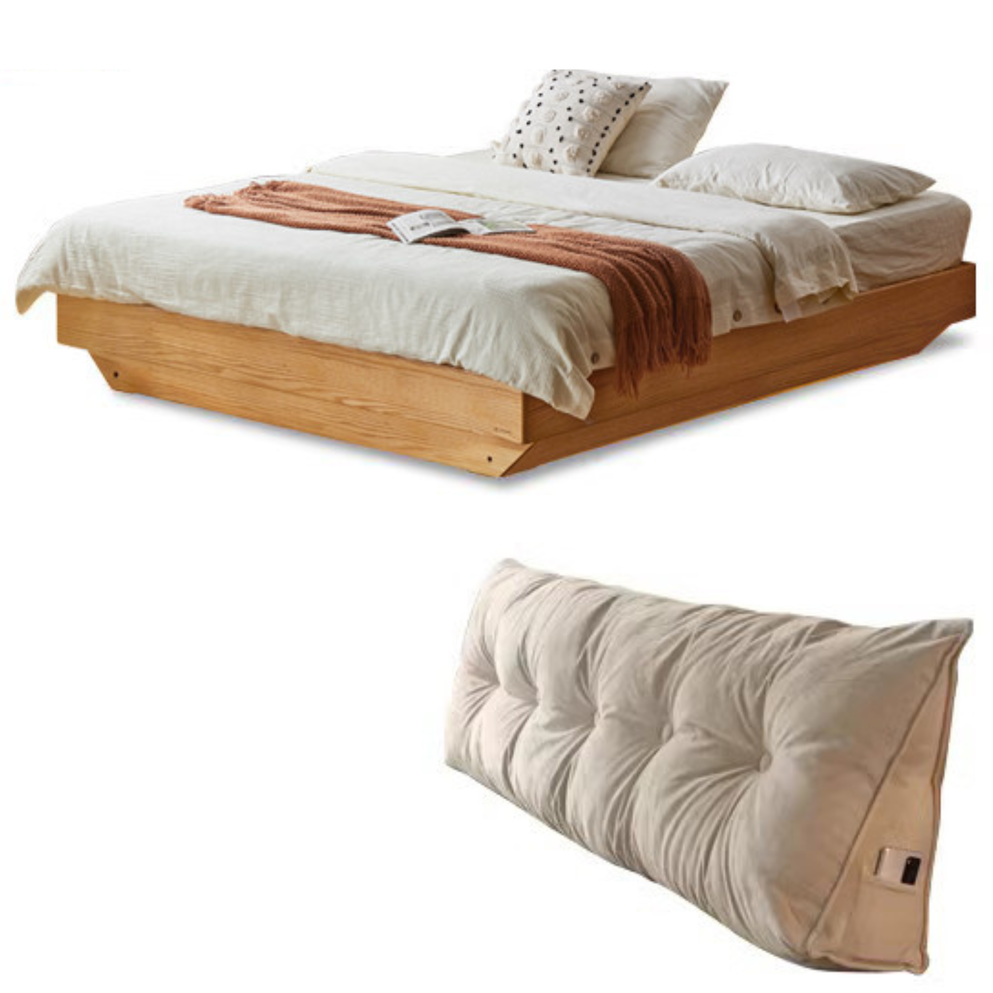 Oak solid wood platform bed, headboard-free bed suspension bed.