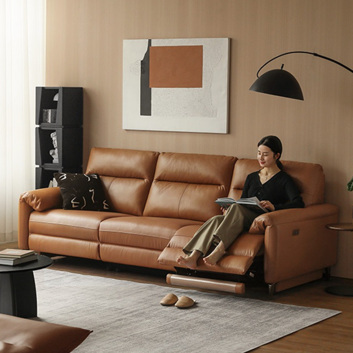 Leather Power Reclining Sofa with Adjustable Headrest and USB Charging Port
