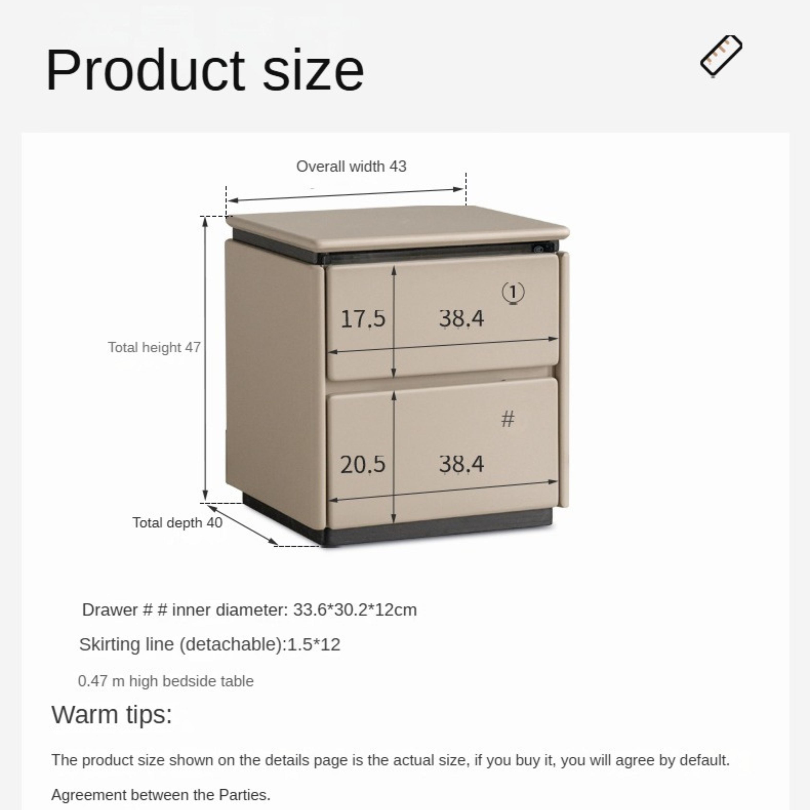 Poplar Solid Wood Gray Light Luxury Nightstand.