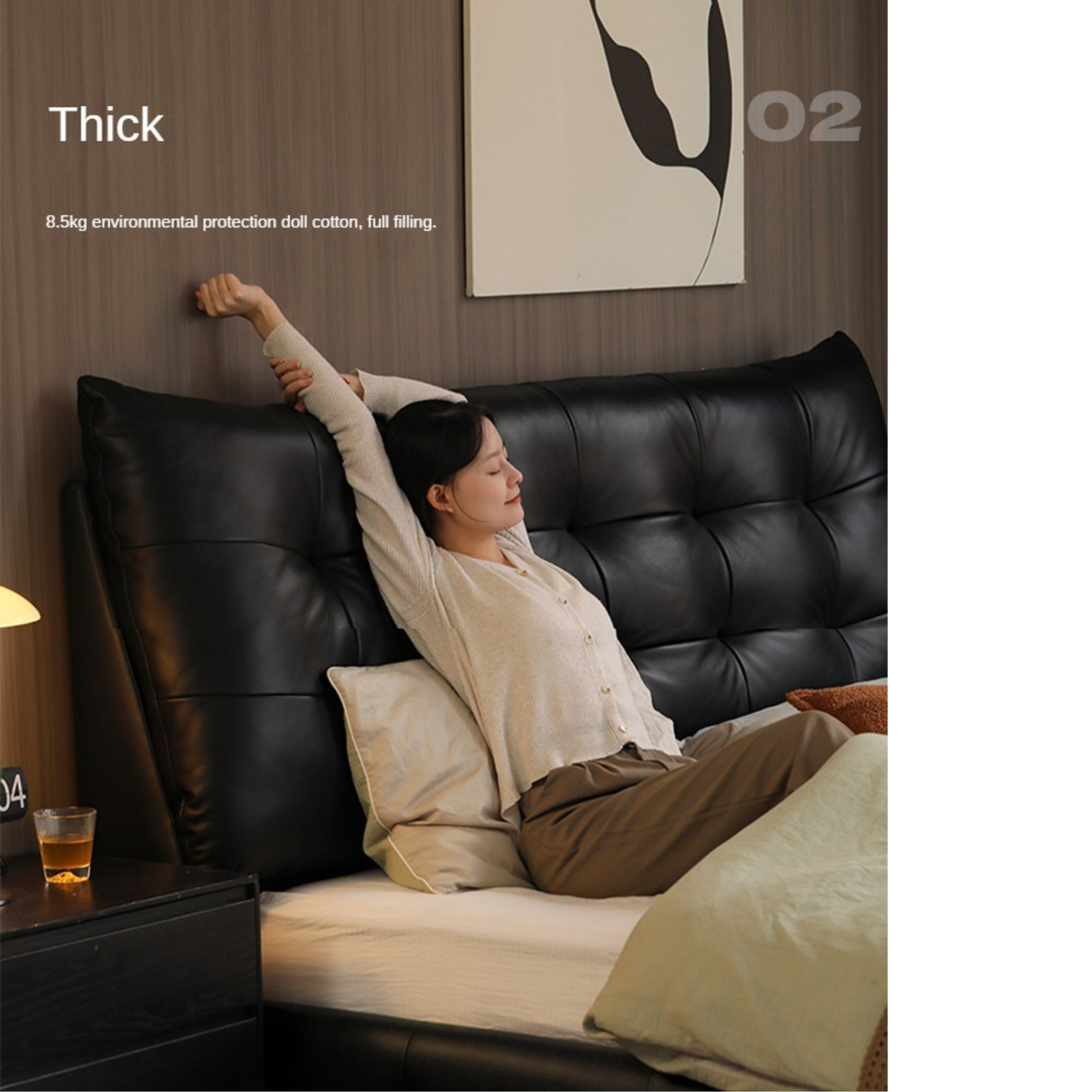 Genuine Leather Big Floor Bed Light Luxury