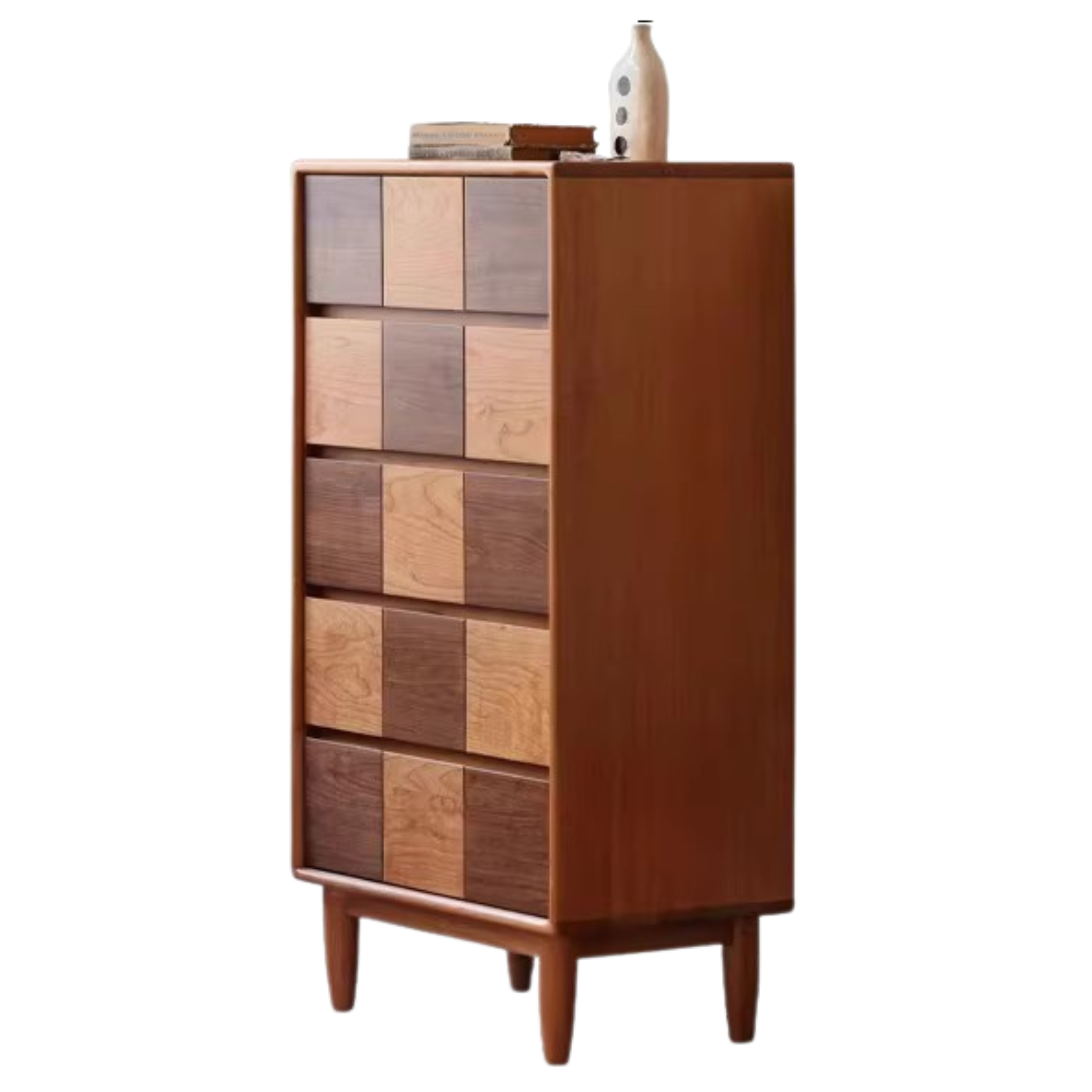 Cherry Solid Wood Retro Chest of Drawers Checkerboard