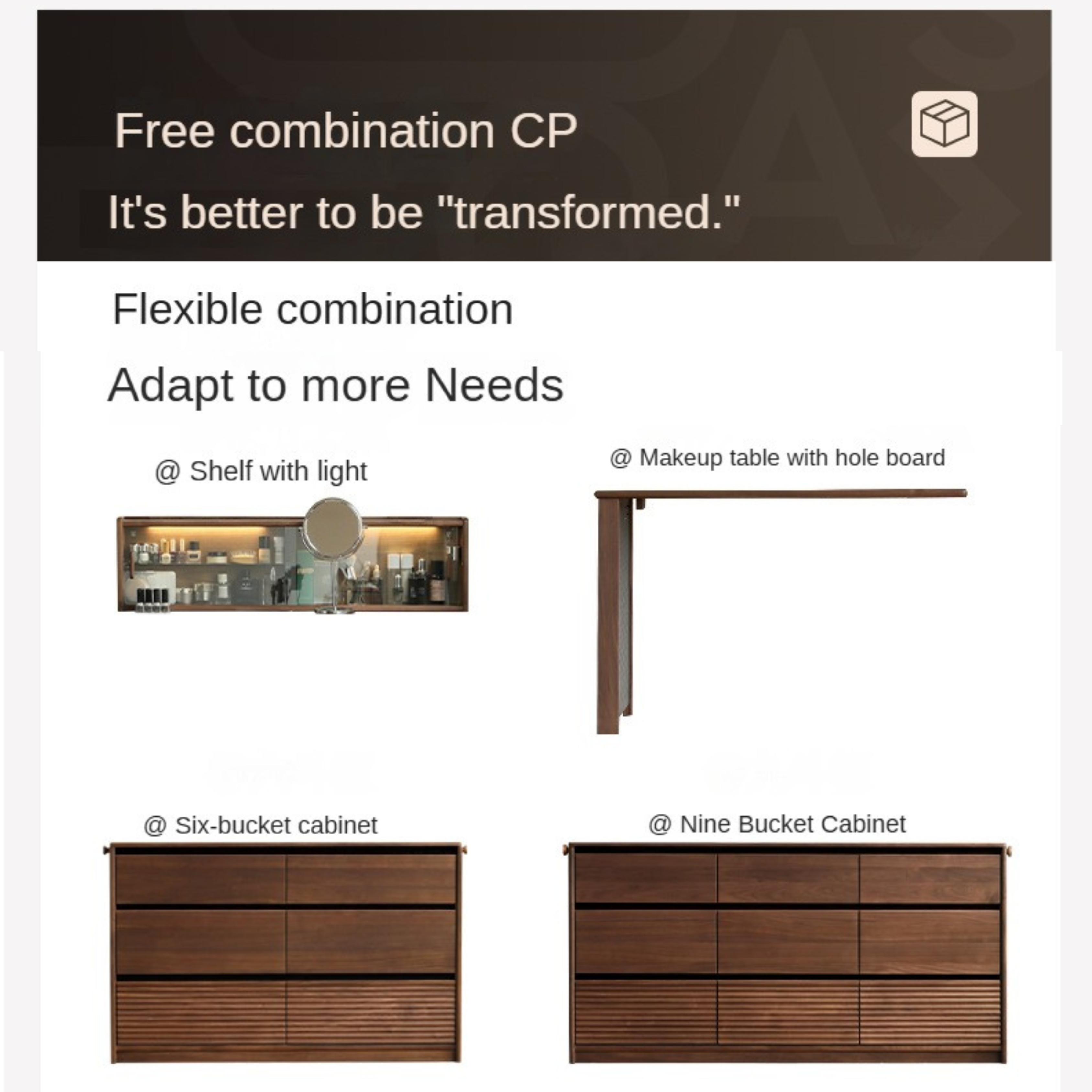 Black Walnut, Sandawood Light Luxury Retractable Vanity Table.