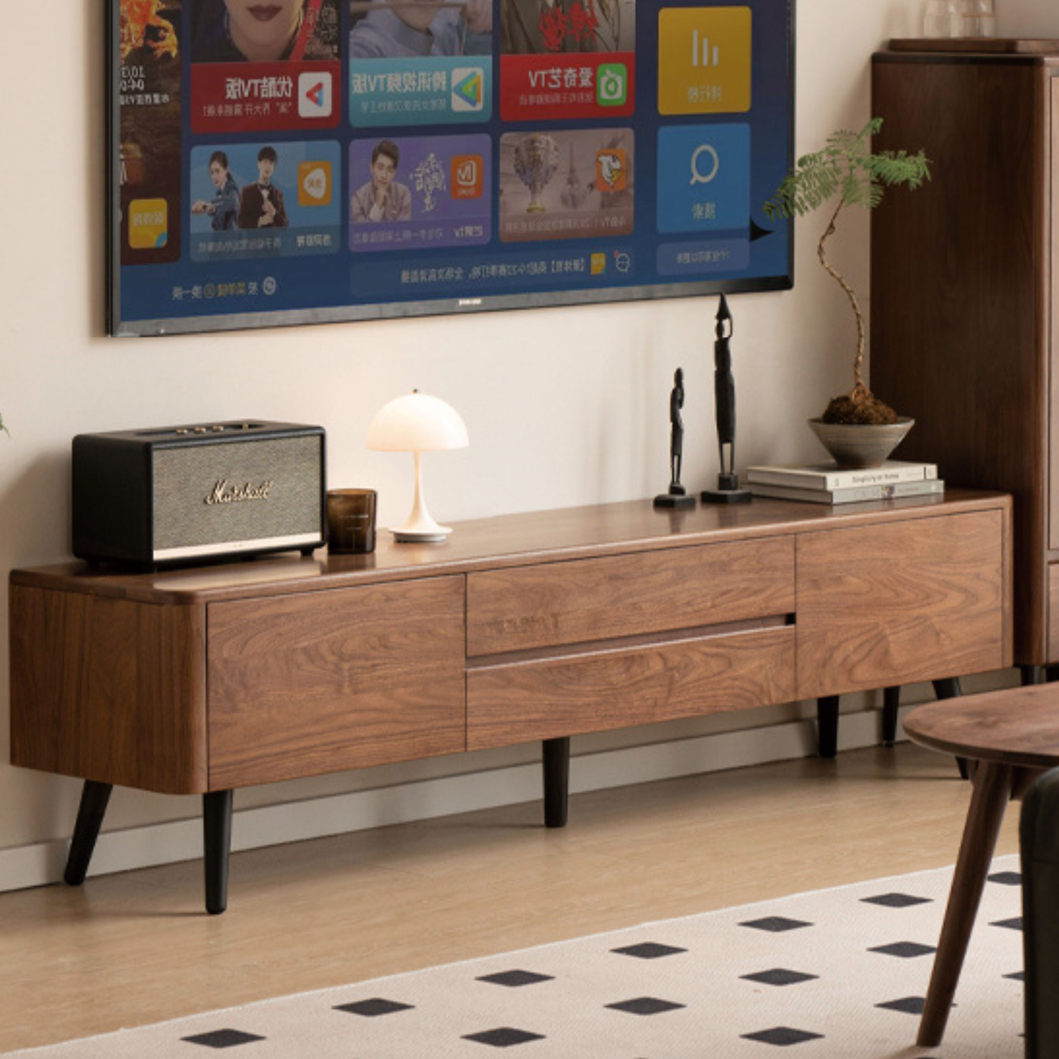 Black Walnut, Golden Sandalwood Solid Wood TV Cabinet Modern Simple.