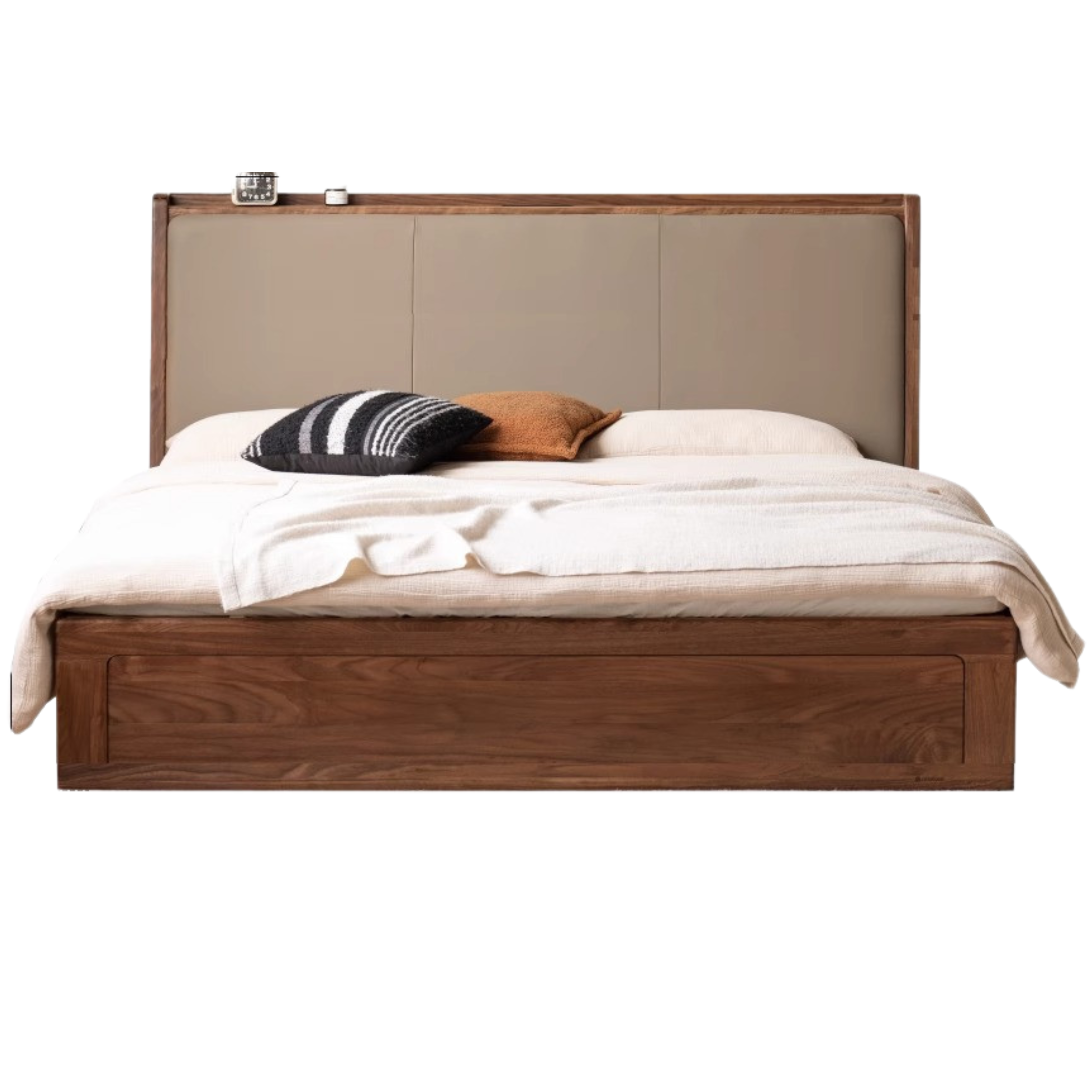 Black Walnut Solid Wood leather soft Drawer Box Bed Nordic