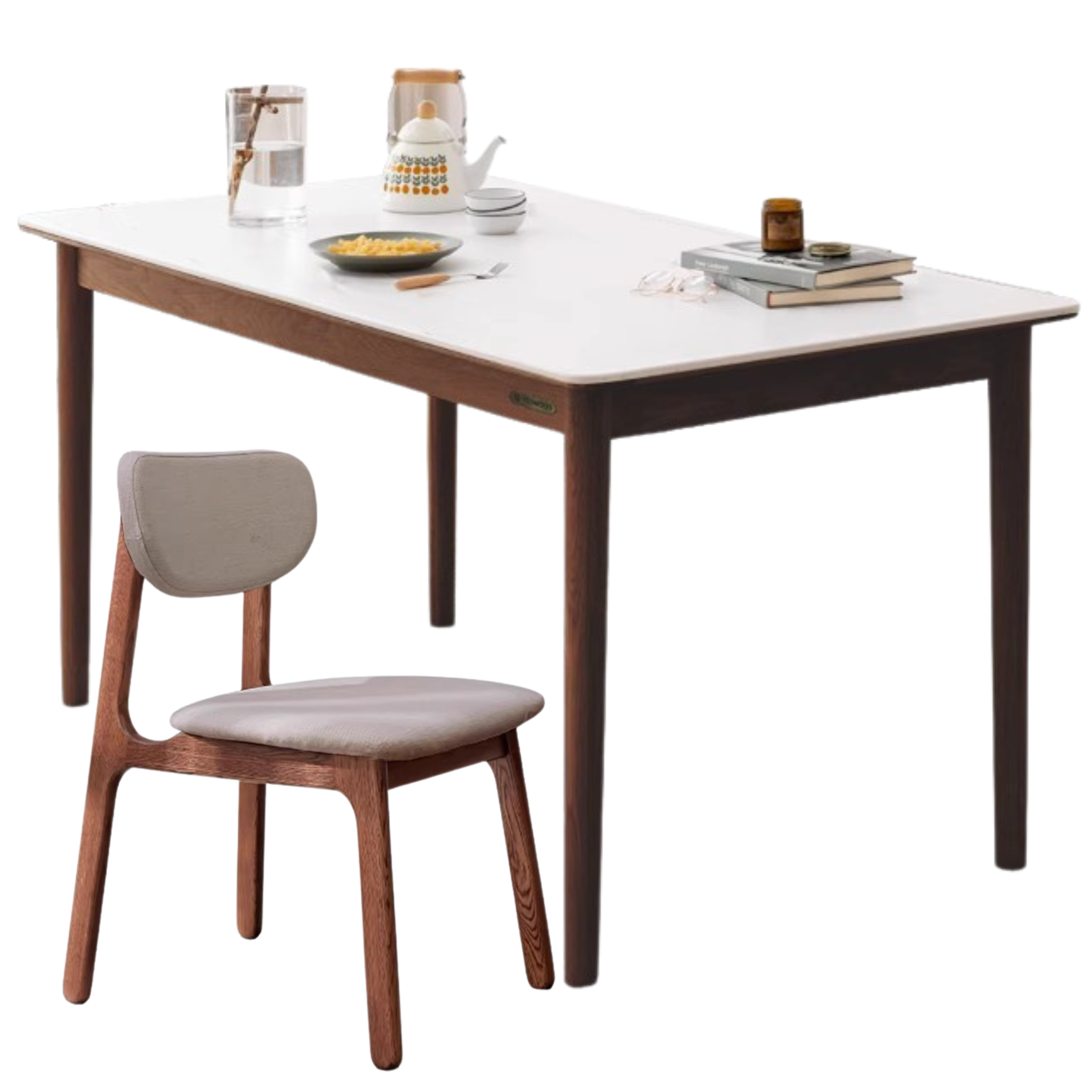 Oak, Beech Solid Wood Dining Table With Rock Slab Surface