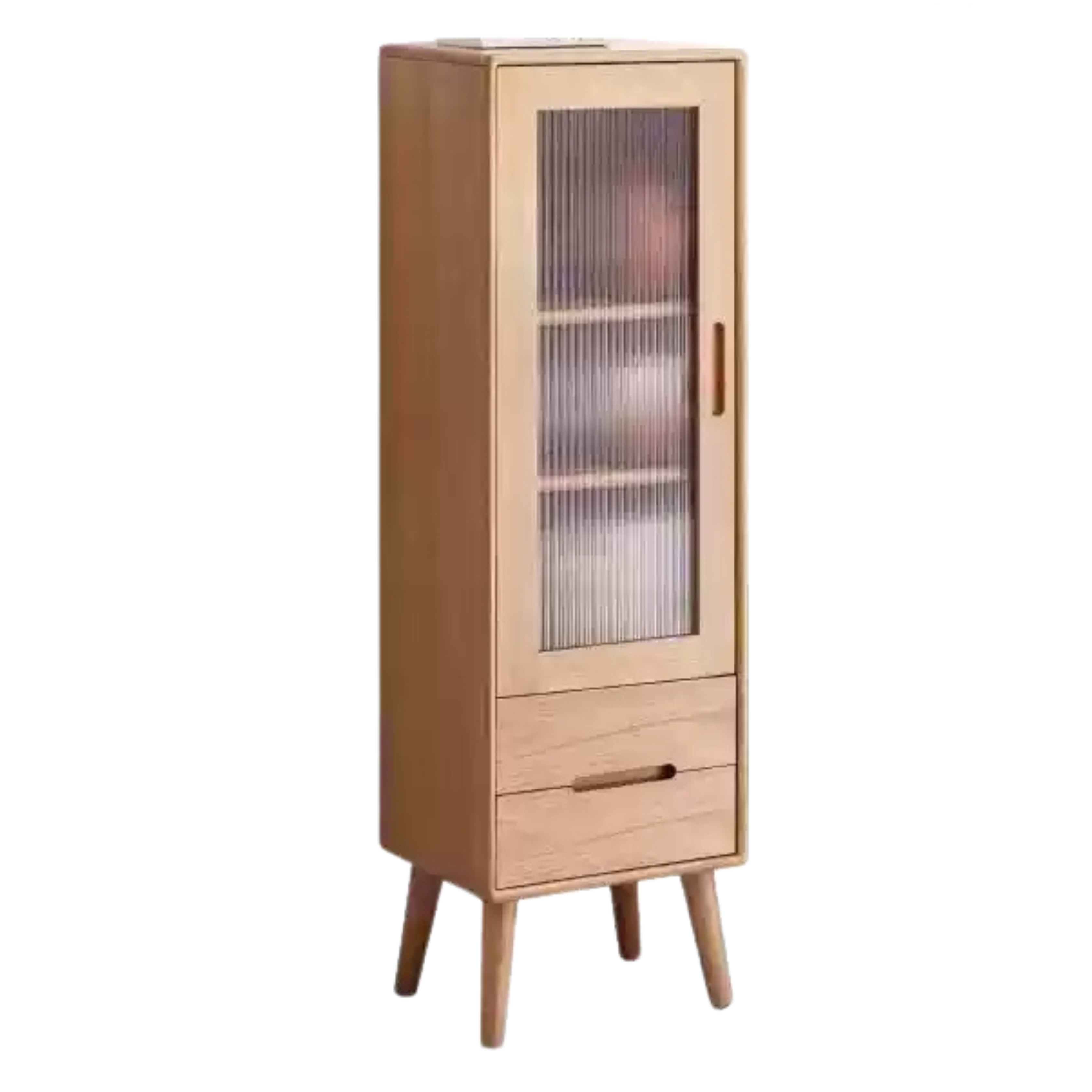 Oak Solid Wood Glass Door Display Side Cabinet