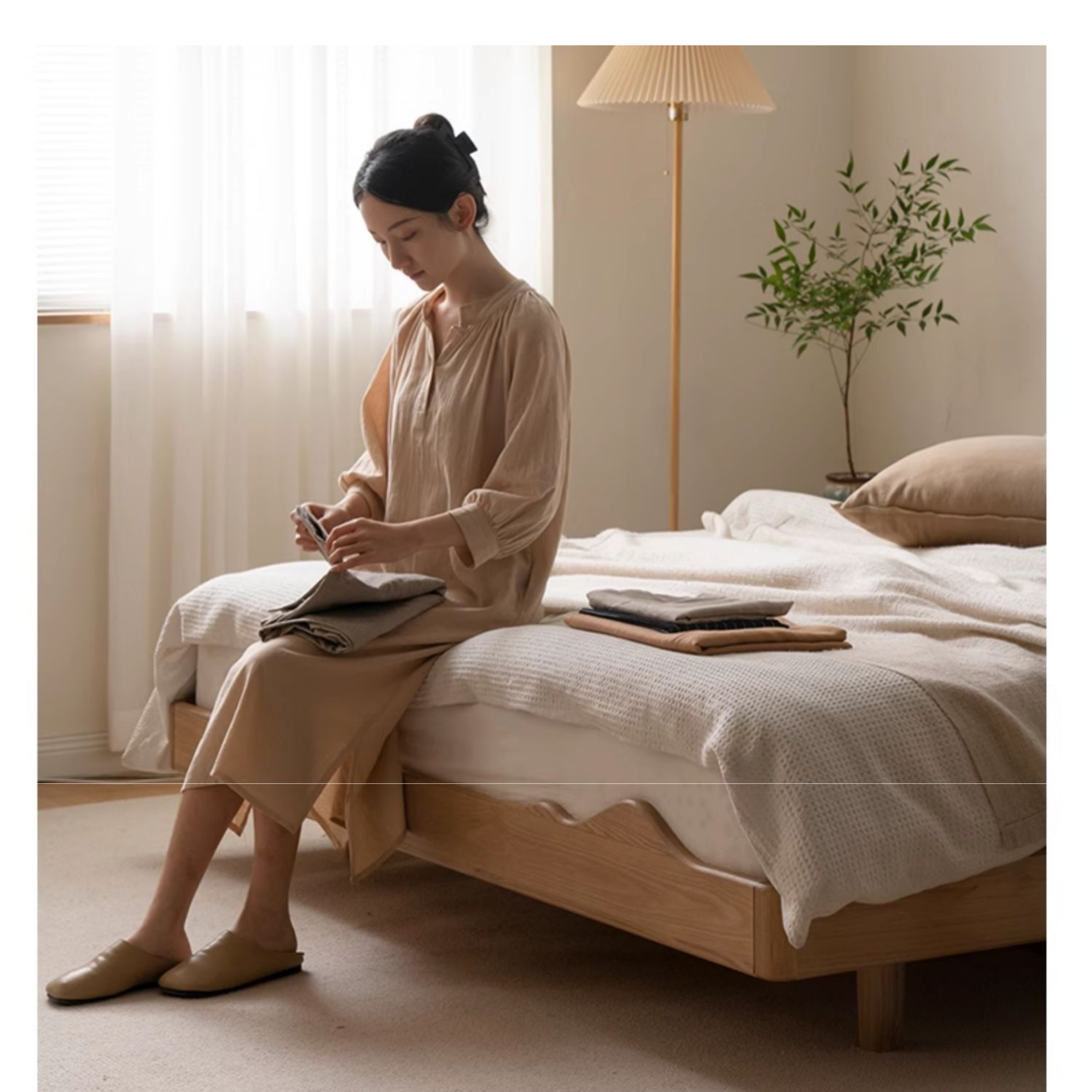 Ash solid wood suspended Platform Bed, Headboard-Free Bed