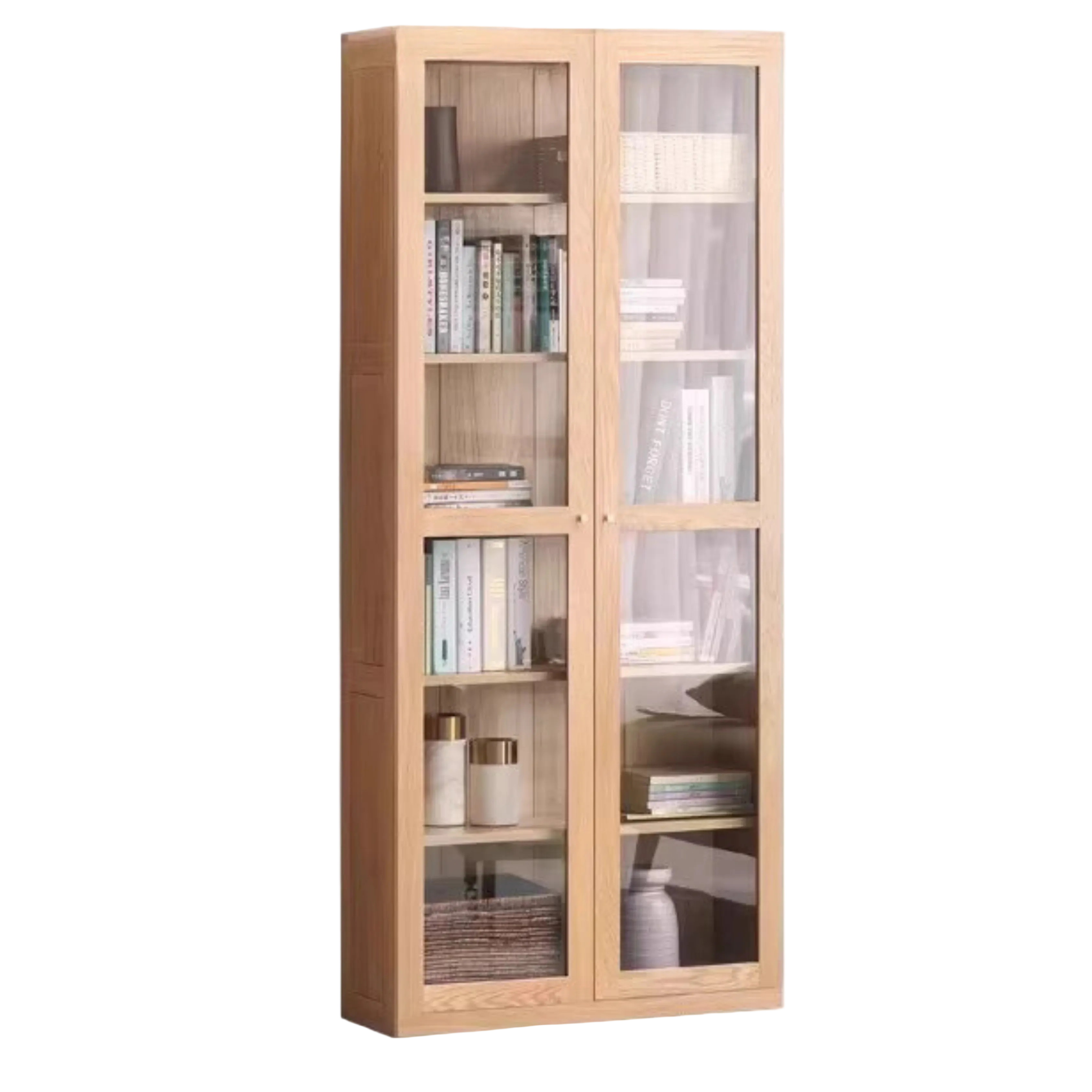 Oak, Solid Rubberwood Modern Bookcase Storage