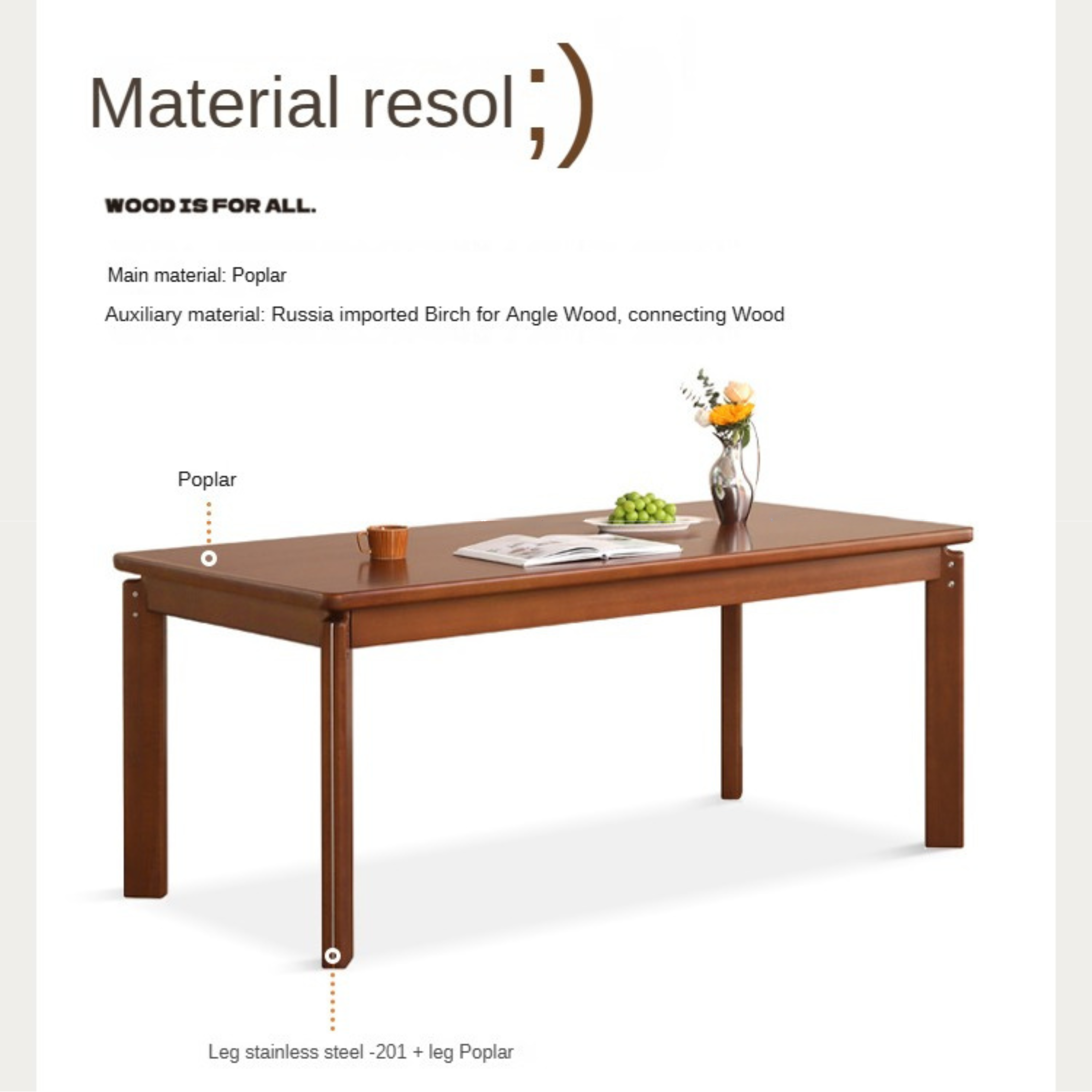 Poplar Solid Wood Retro Large Board Dining Table