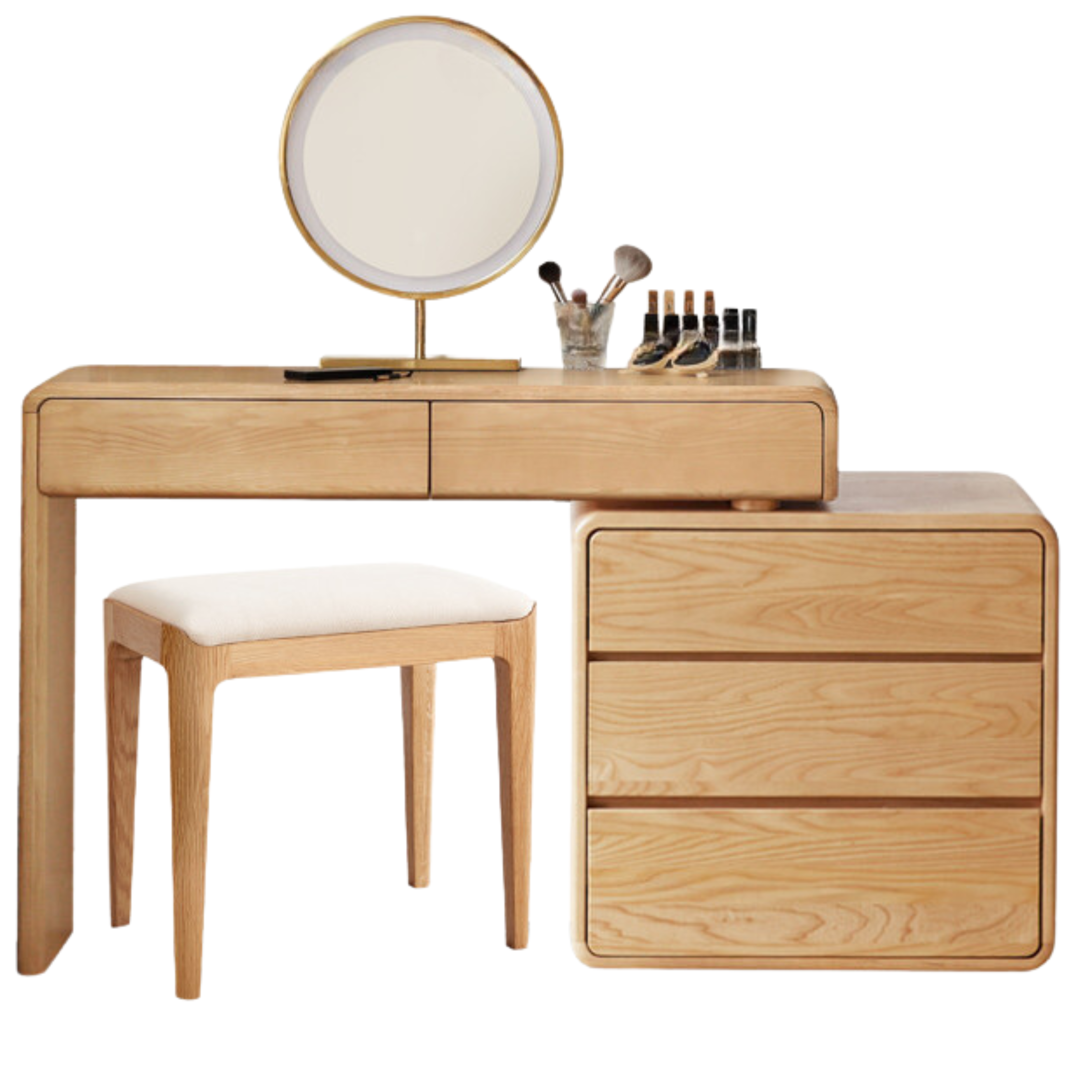 Ash Solid Wood Telescopic Dressing Table Integrated Storage.