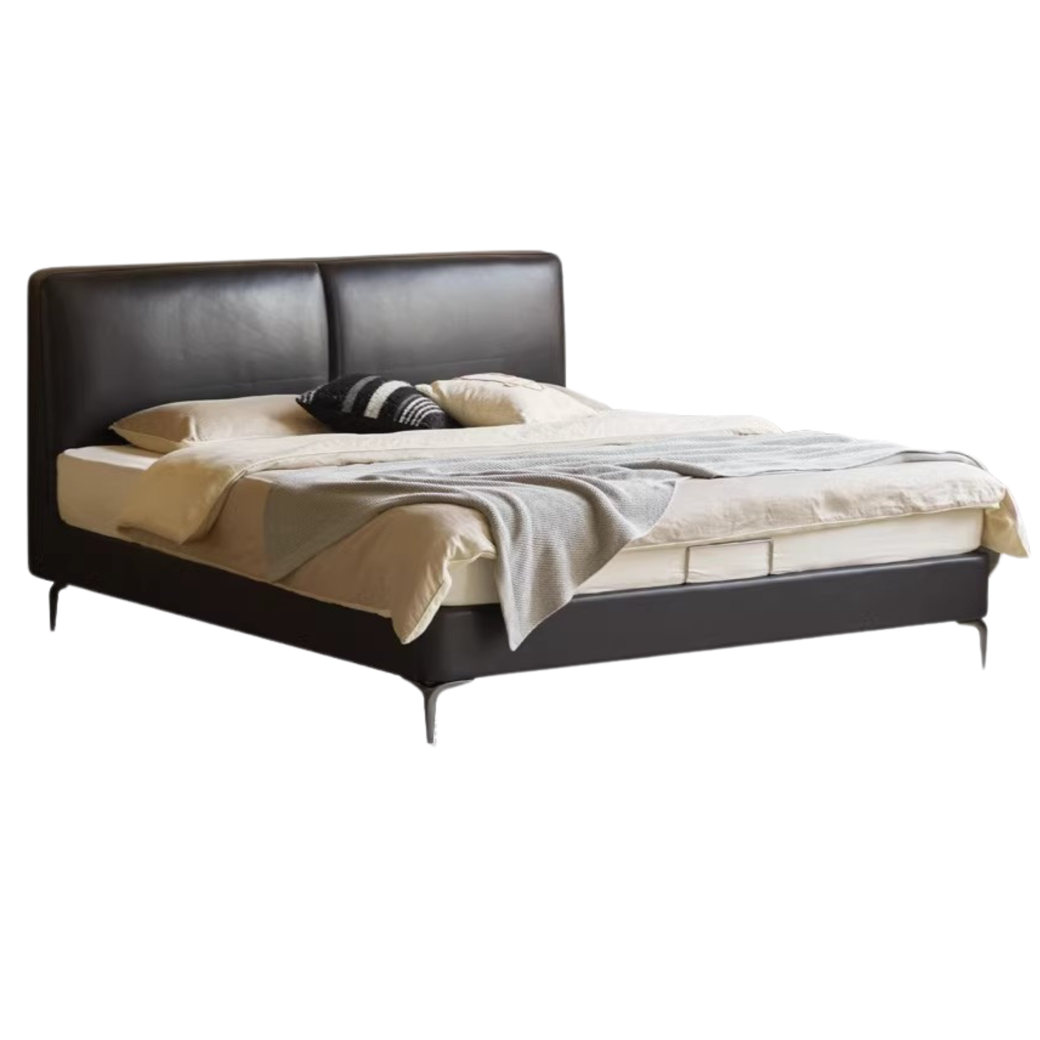 Genuine Leather Bed Italian Light Luxury Head Layer Cowhide