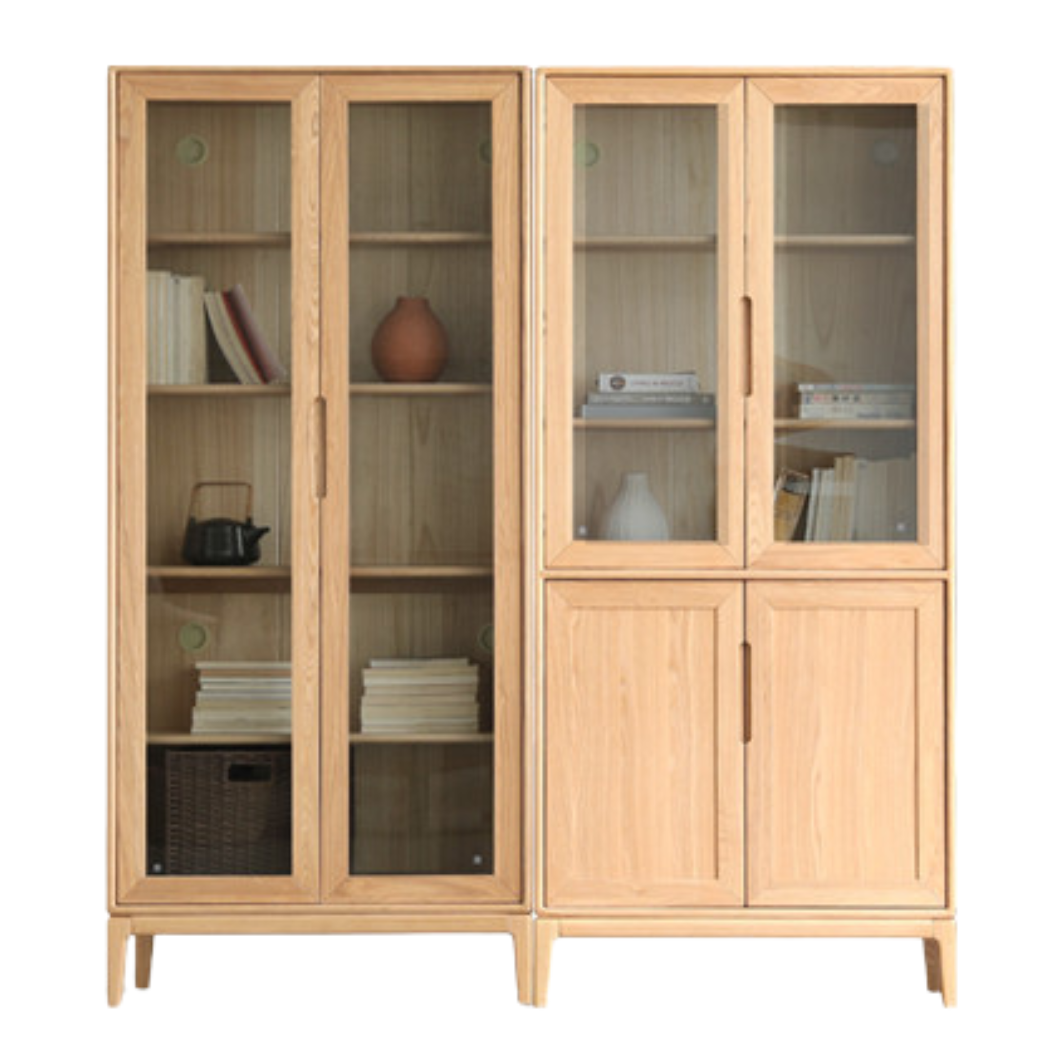 Ash Solid Wood Floor-Standing Bookcase Whole Wall Free Combination Bookshelf