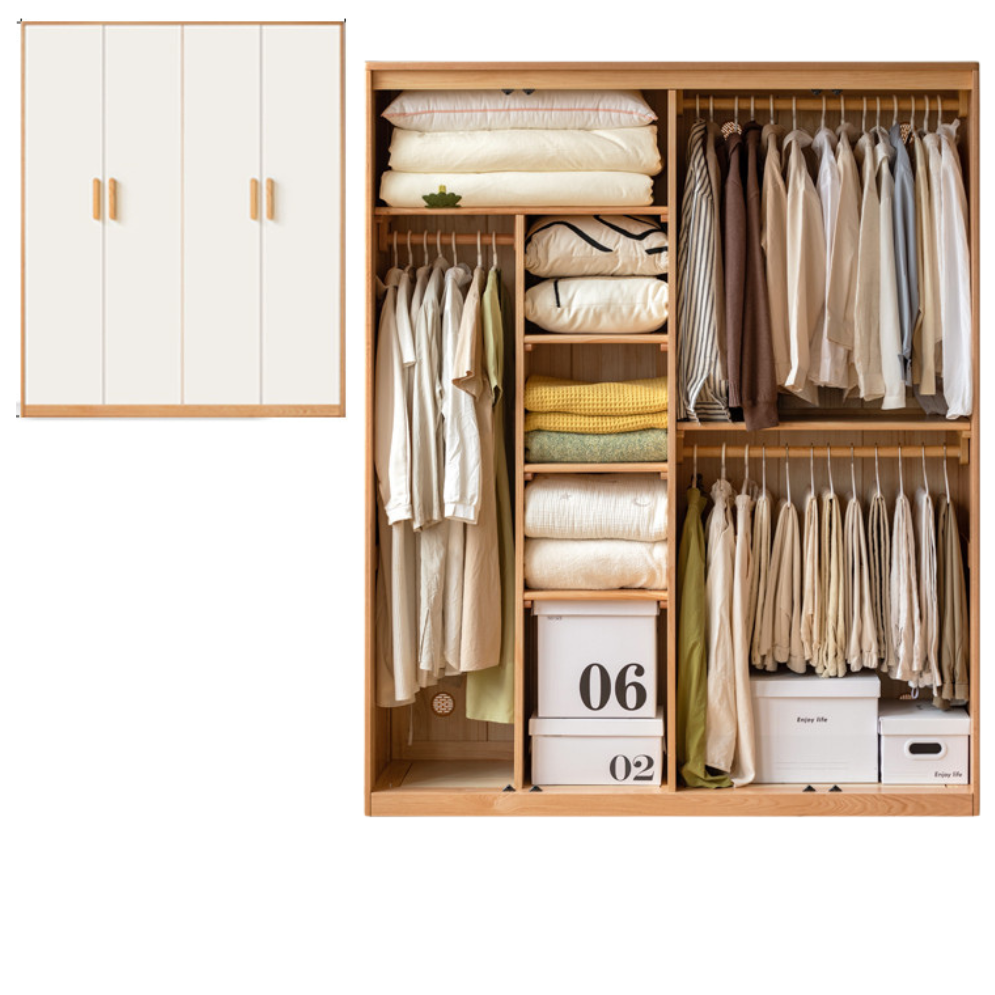 Oak Solid Wood Locker Modern Wardrobe.