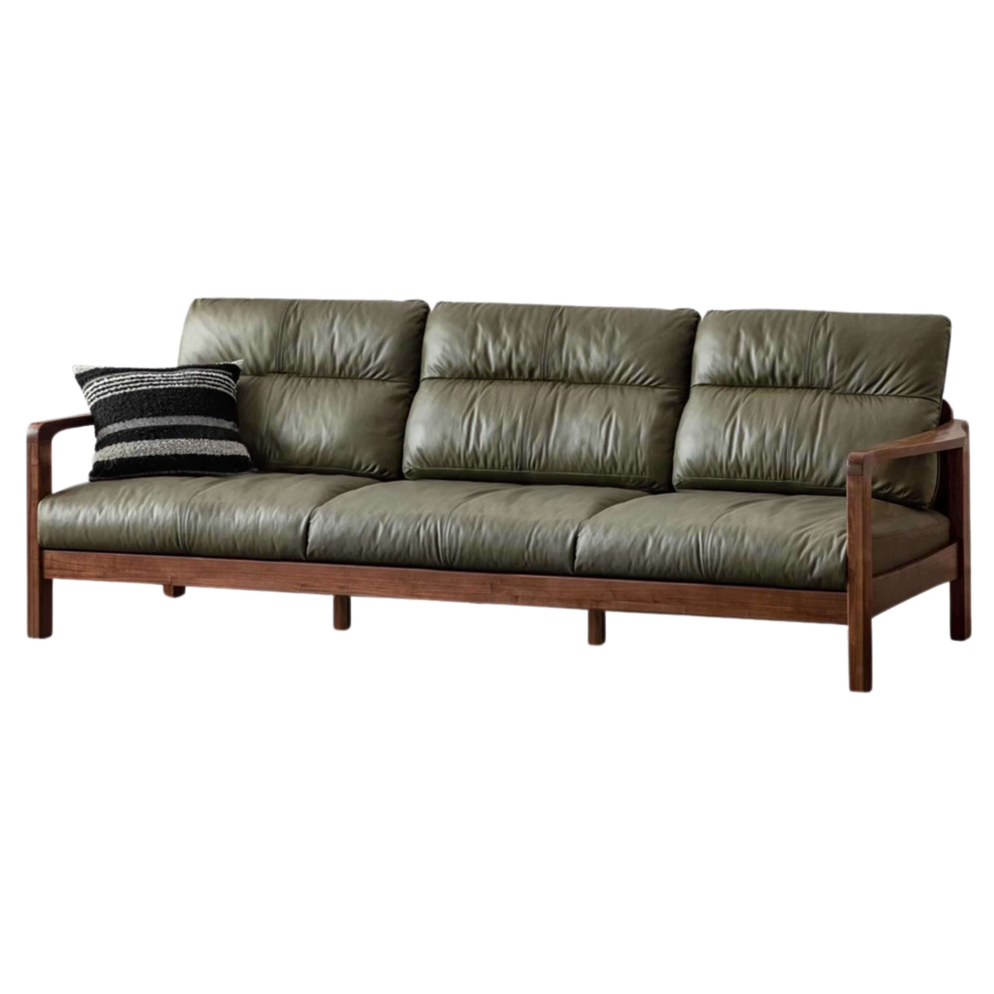 Black Walnut Solid Wood Light Luxury Leather Sofa.