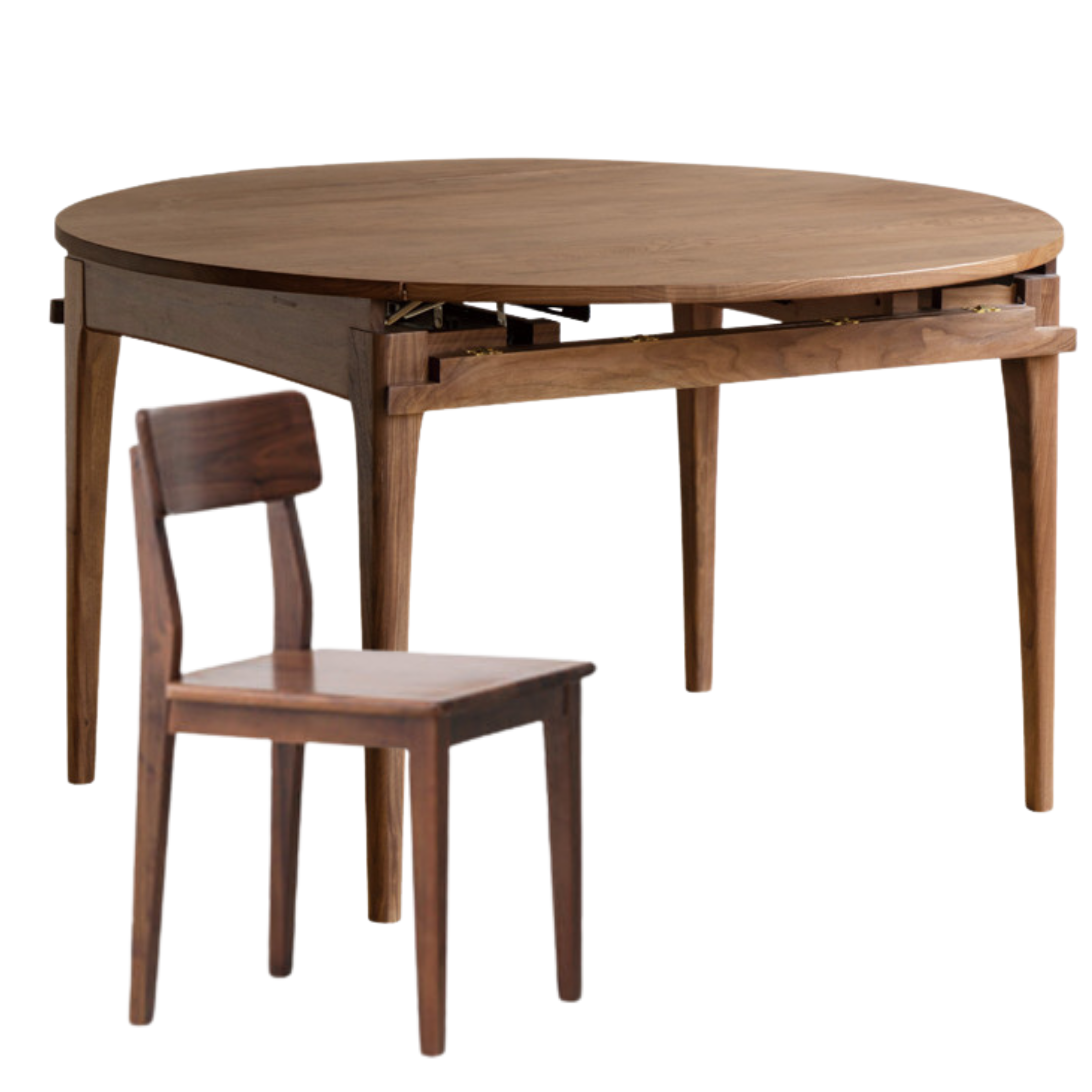 Black Walnut, Oak Solid Wood Modern Folding Round Dining Table