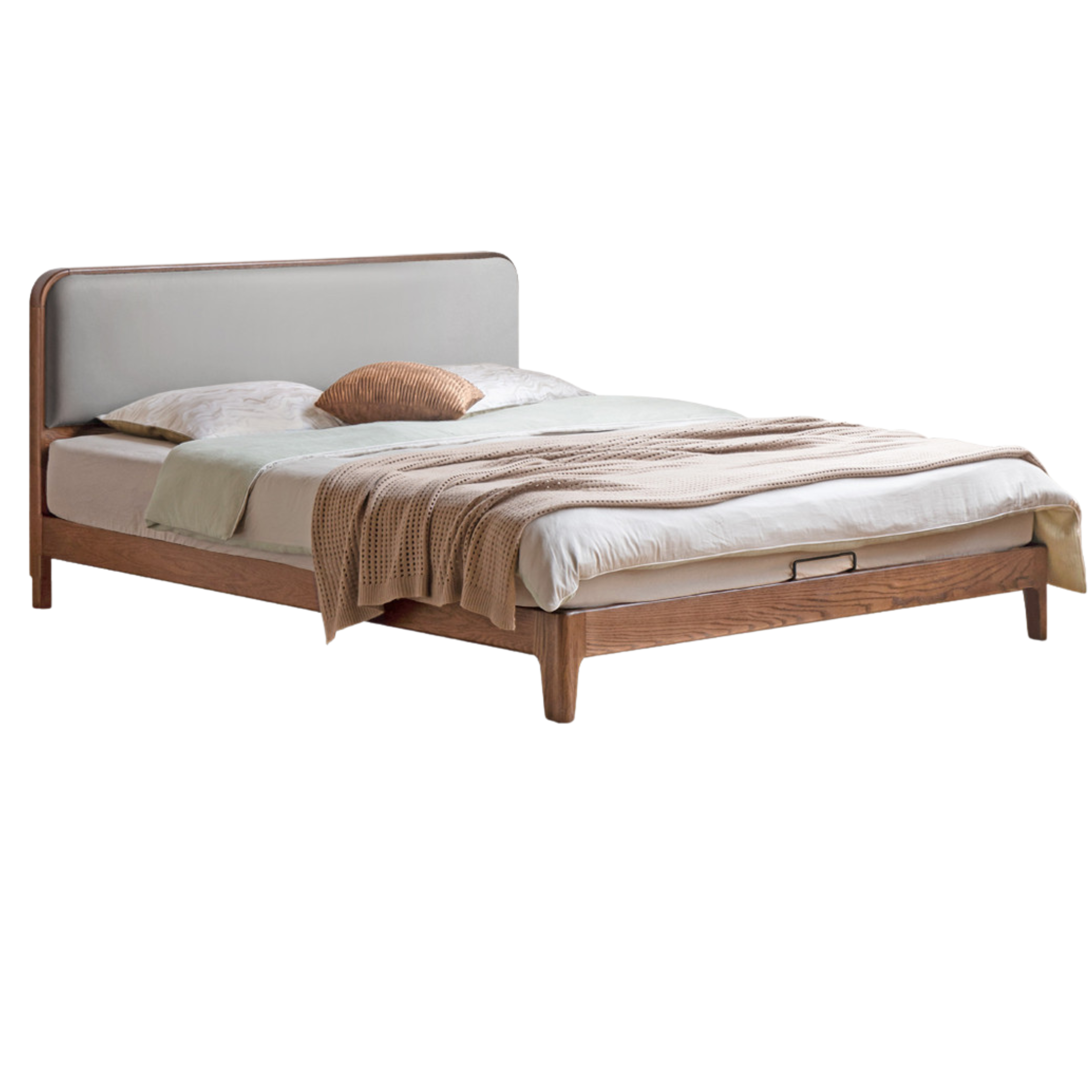 Rubber wood, Oak Solid Wood Bed Technology Fabric