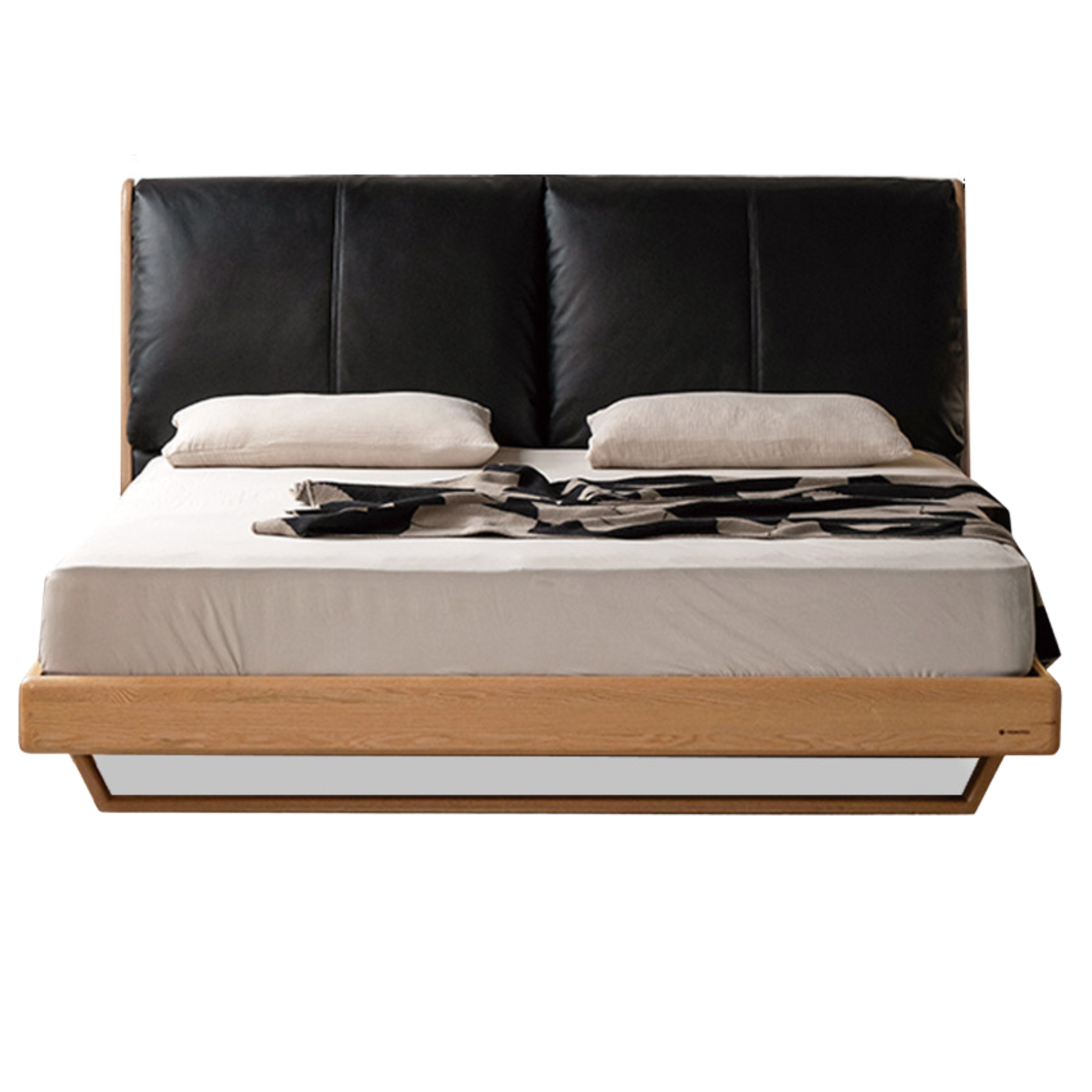 Oak, Ash Solid Wood Leather Soft Bed Italian Light Luxury.