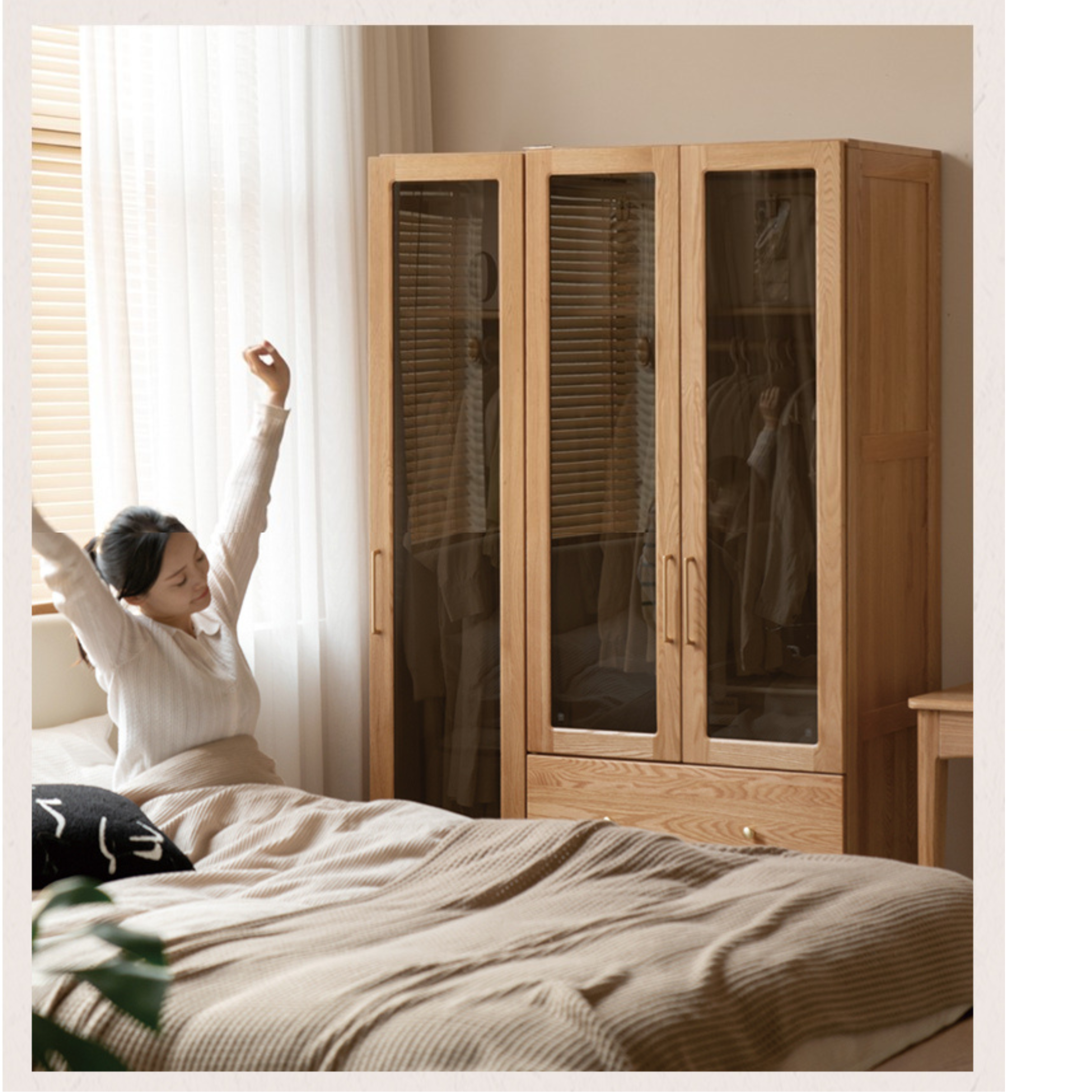 Oak Solid Wood Modern Wardrobe Free Combination.