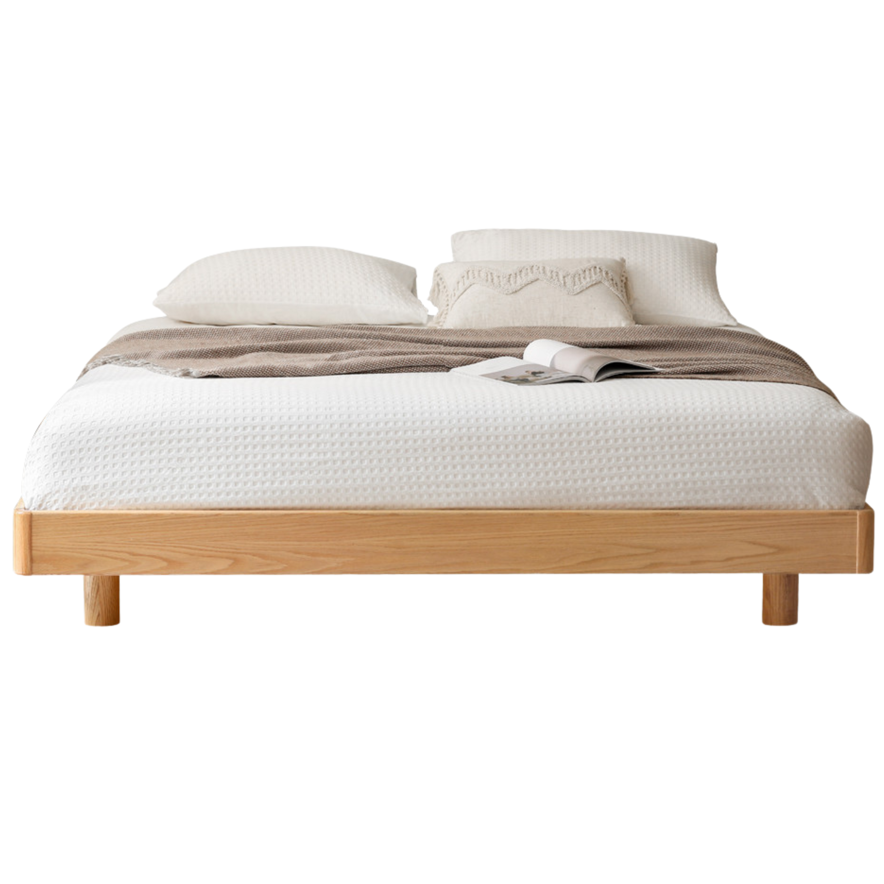 Oak solid wood Suspended platform bed, headboard-free bed with light