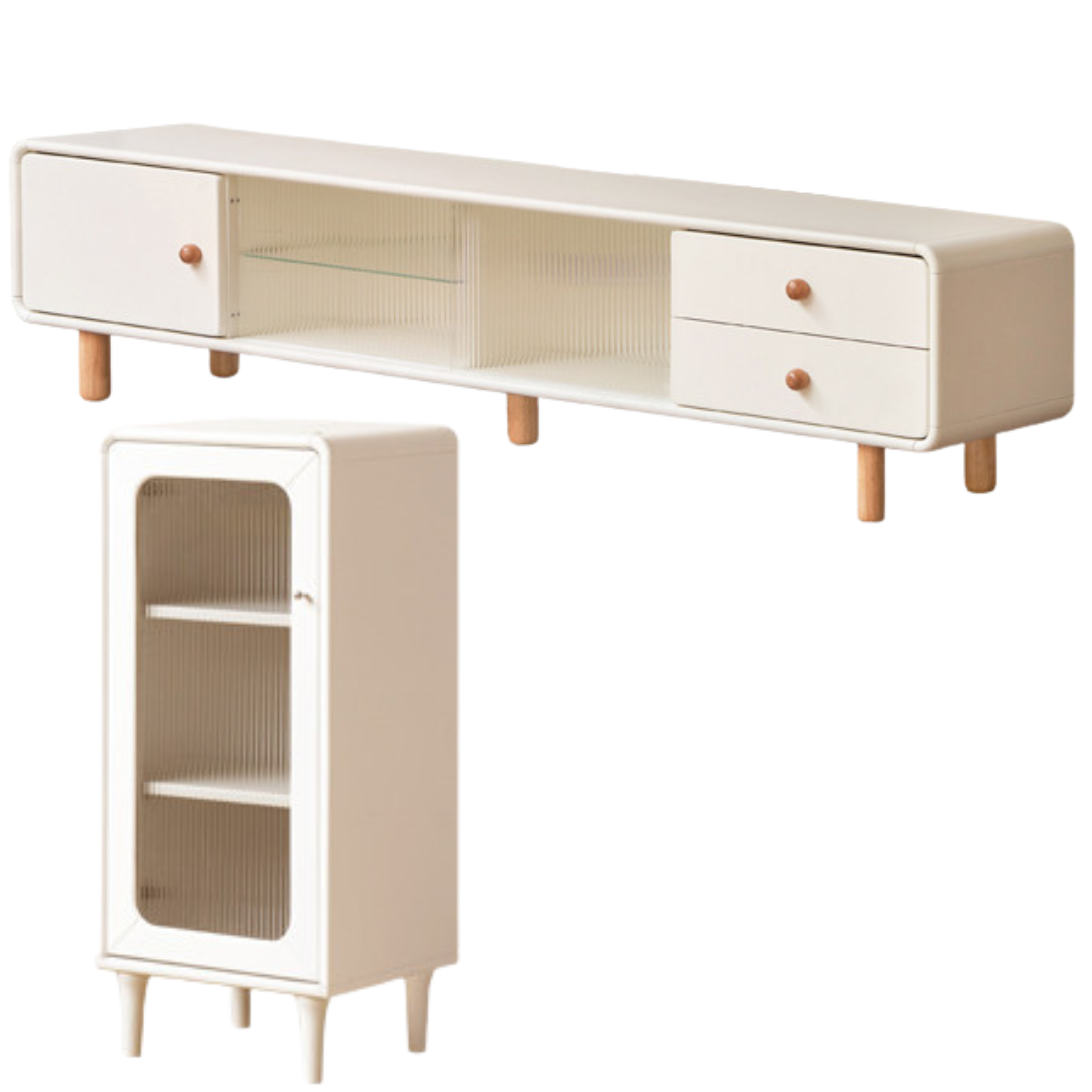 Solid Rubberwood White Floor TV Cabinet.