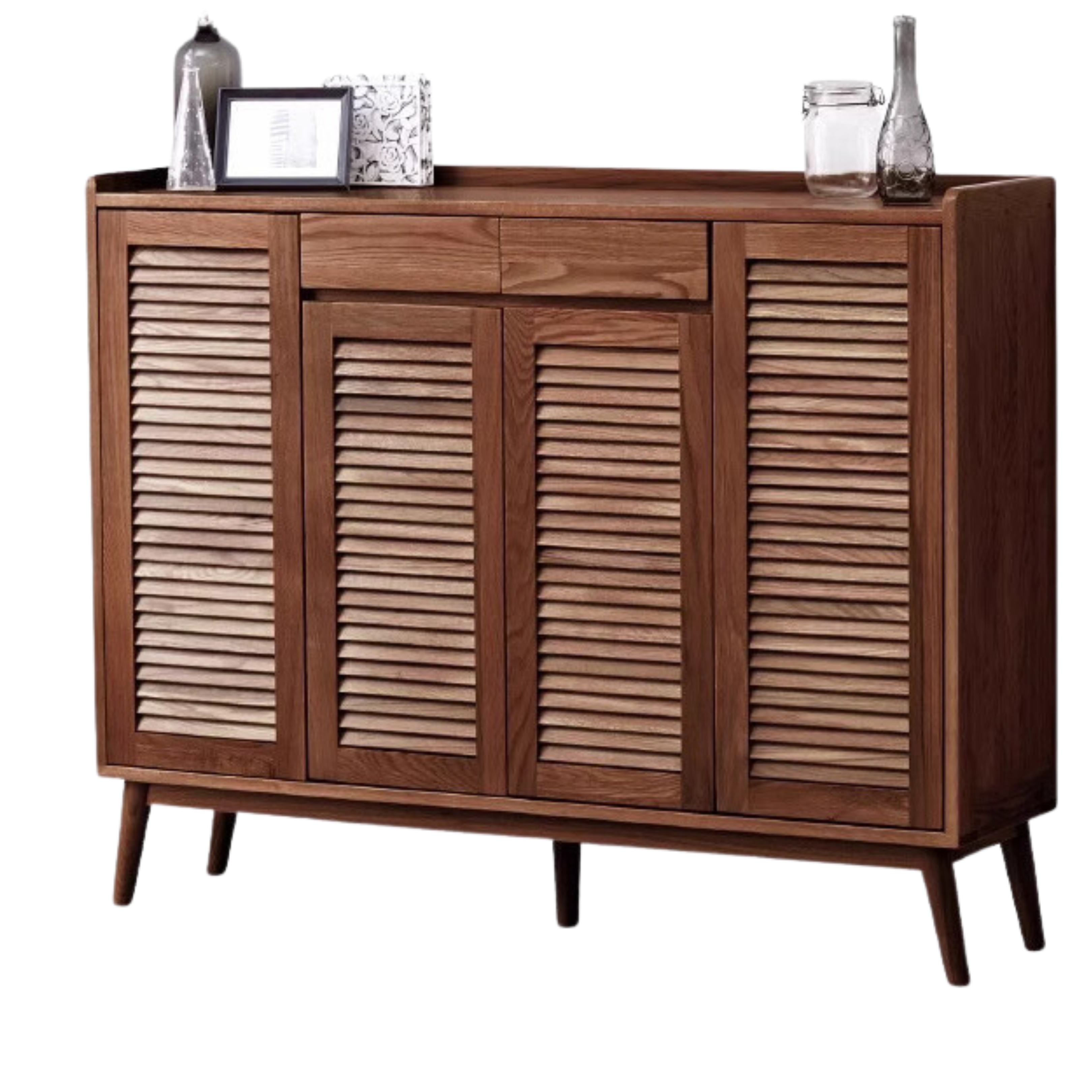 Oak Solid Wood Shutter Door Shoe Cabinet