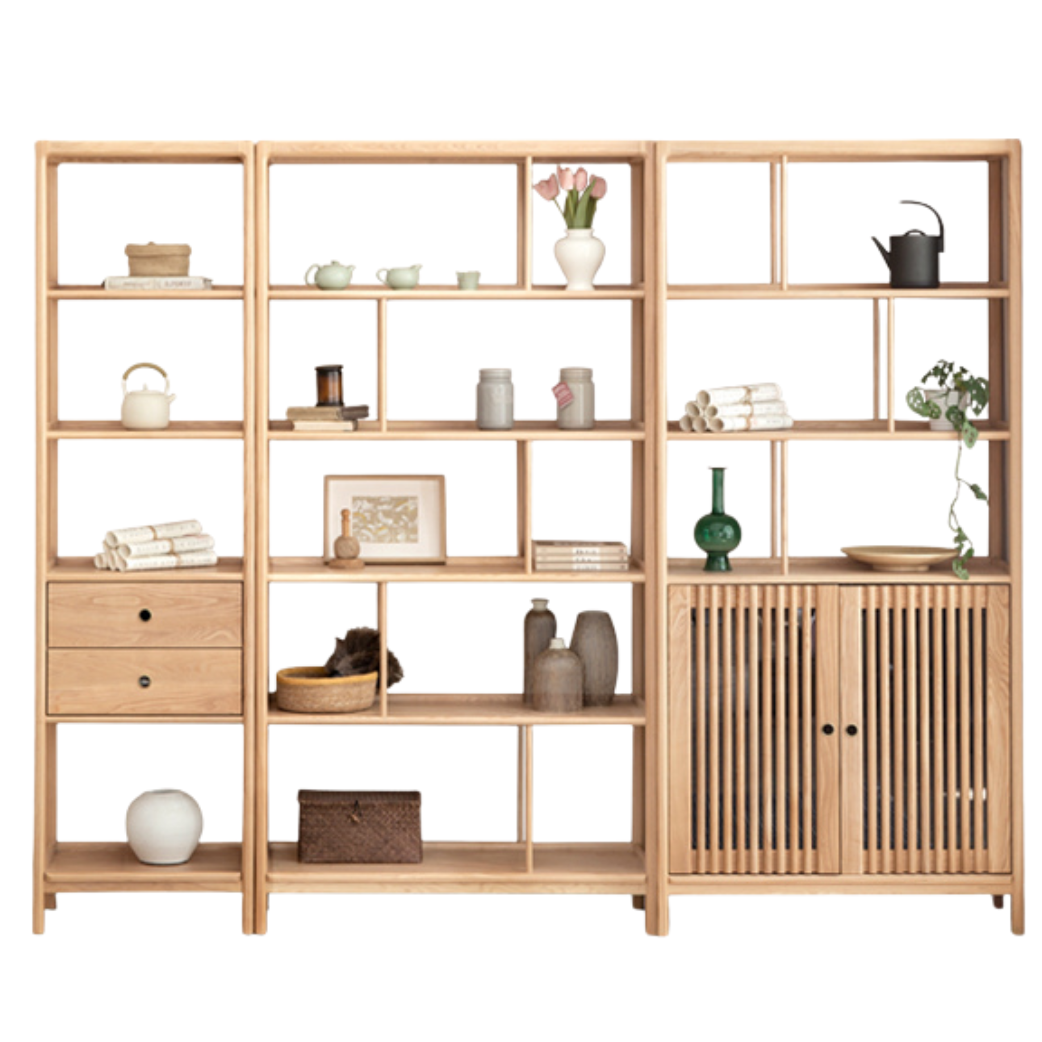 Ash Solid Wood Bookshelf Combined Bookcase Display Cabinet Wall Shelf