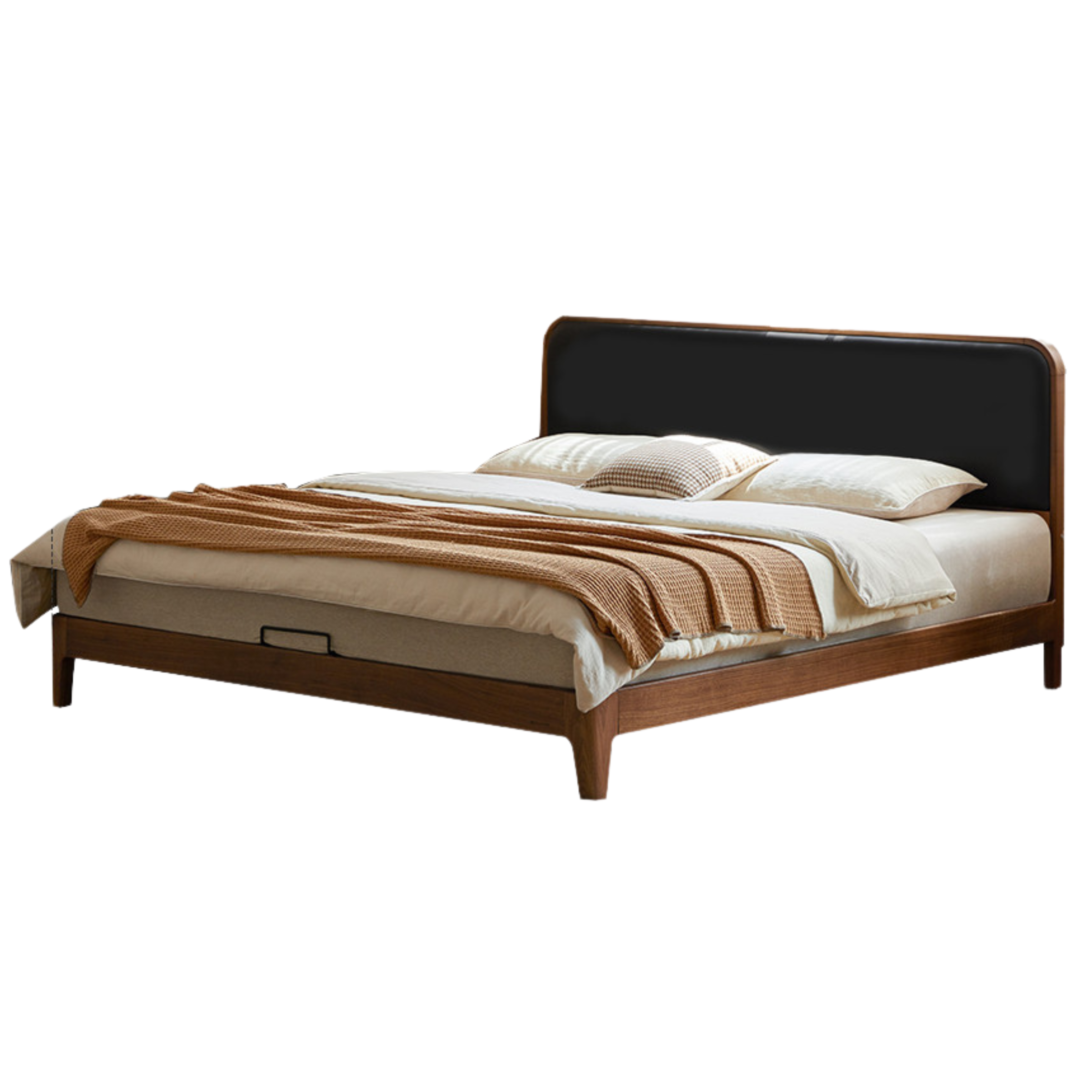 Black Walnut Solid Wood Simple Soft Bed