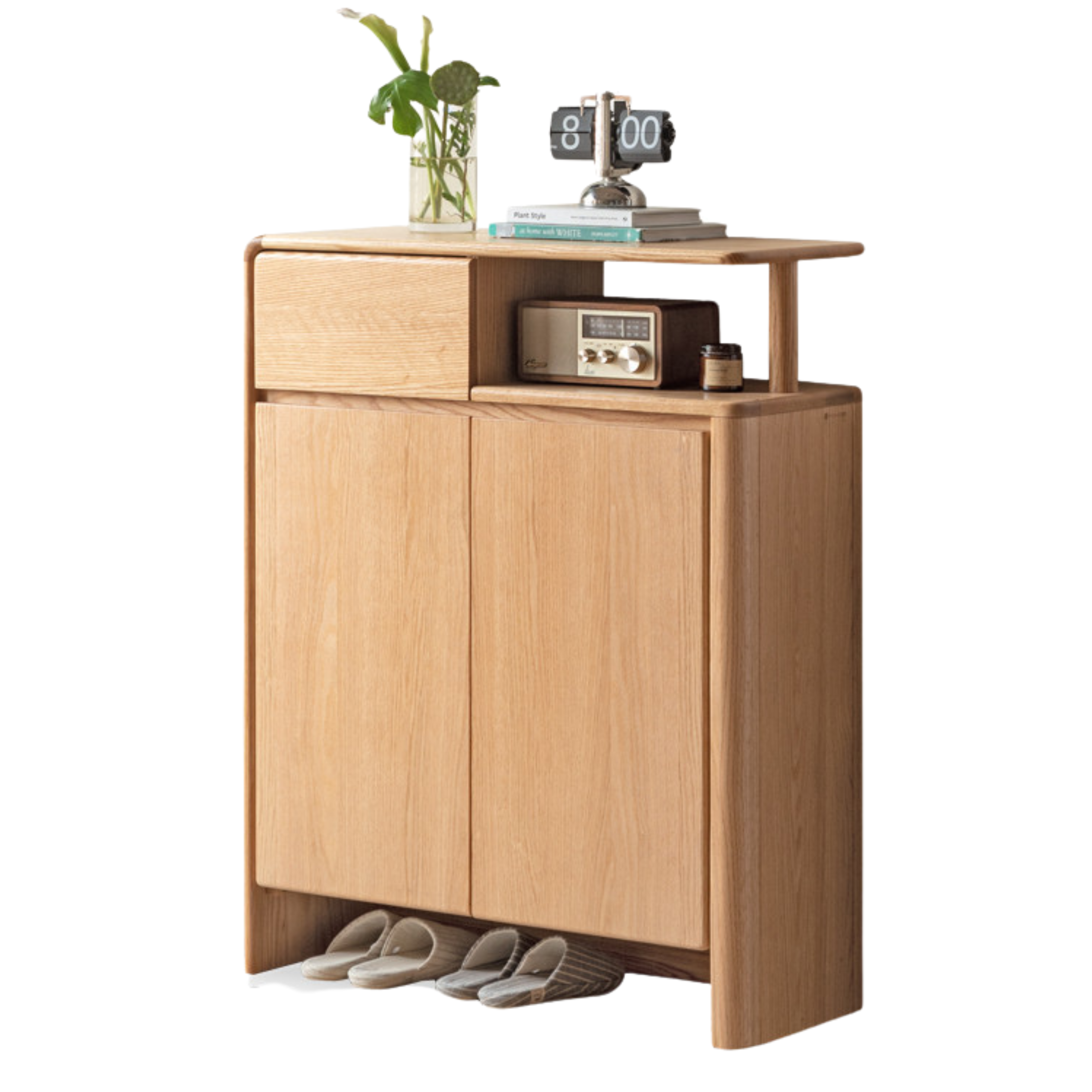 Oak Solid Wood, Solid Rubberwood Partition Entry Porch Shoe Cabinet