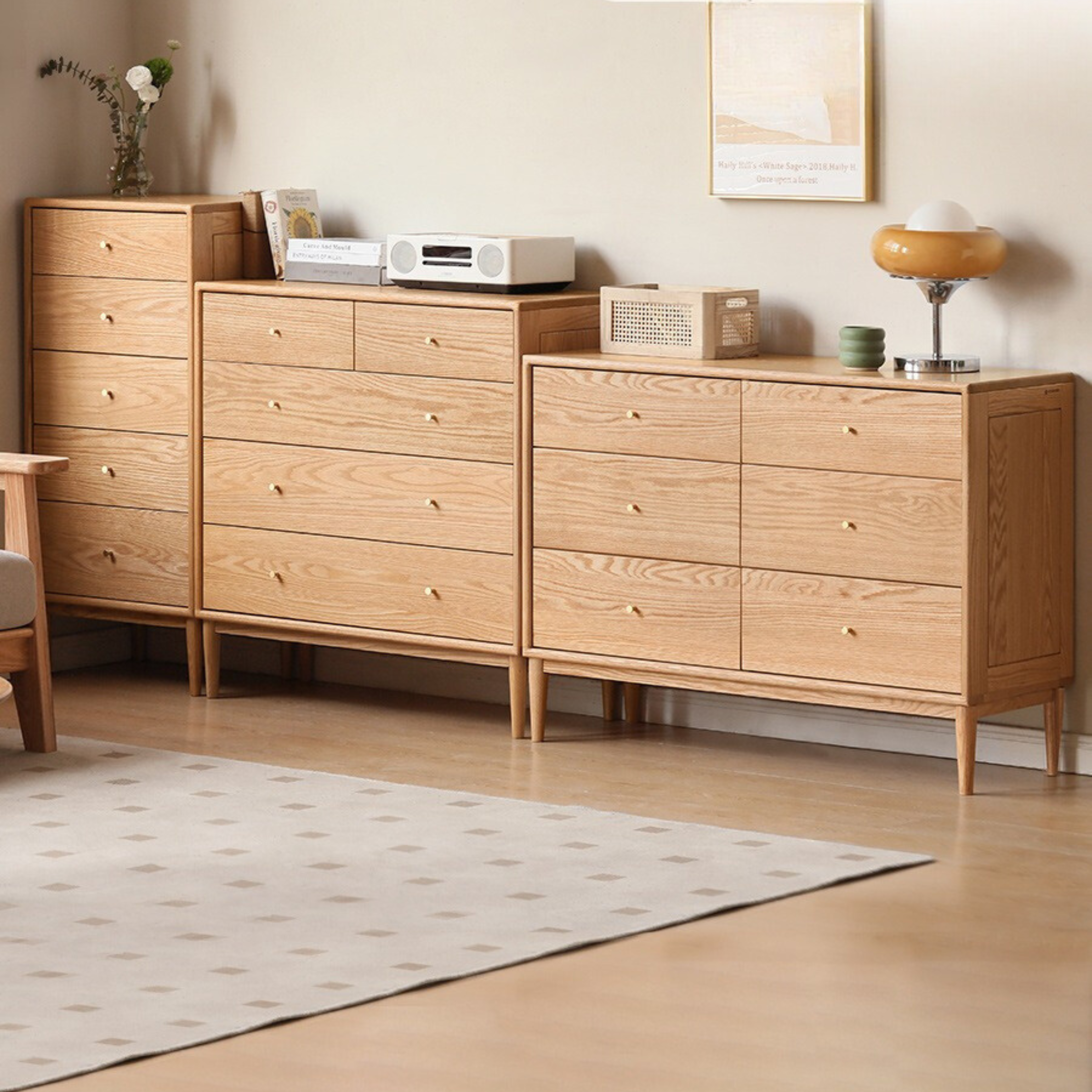 Oak Solid Wood, Solid RubberWood Nordic Chest of Drawers