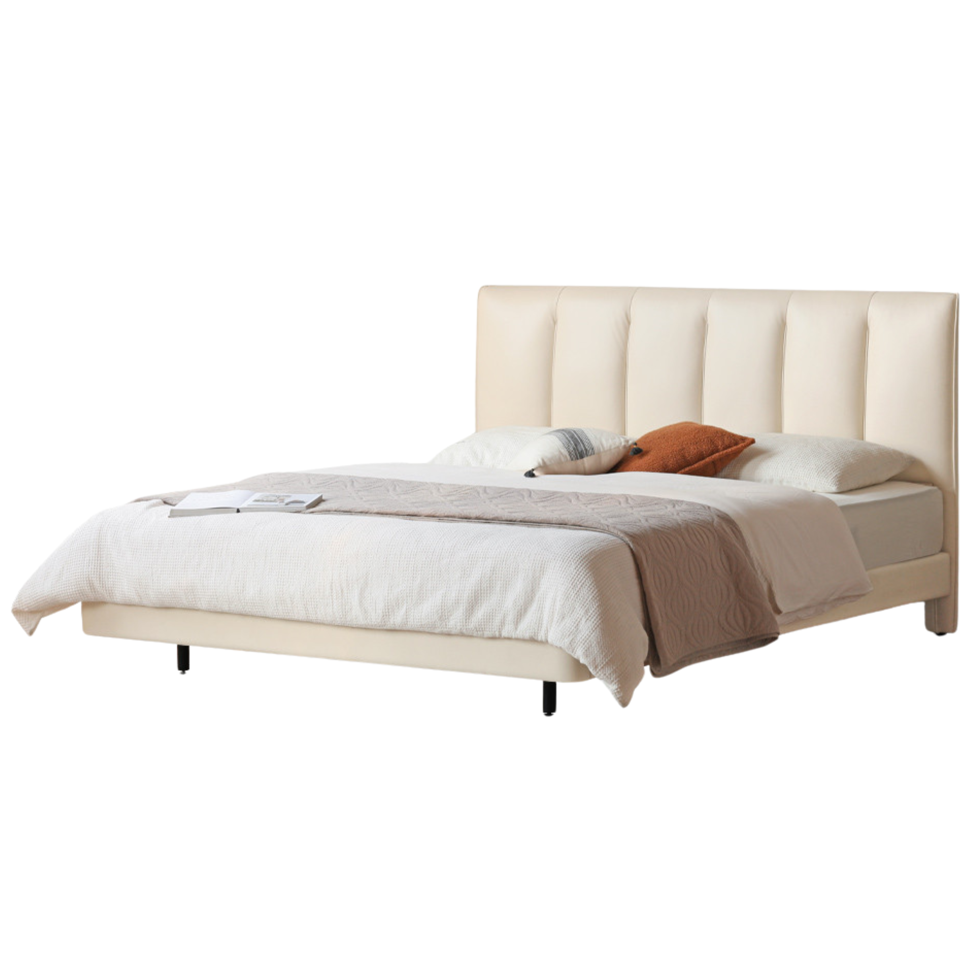 Genuine Leather Suspended Light Luxury Cream Style Bed