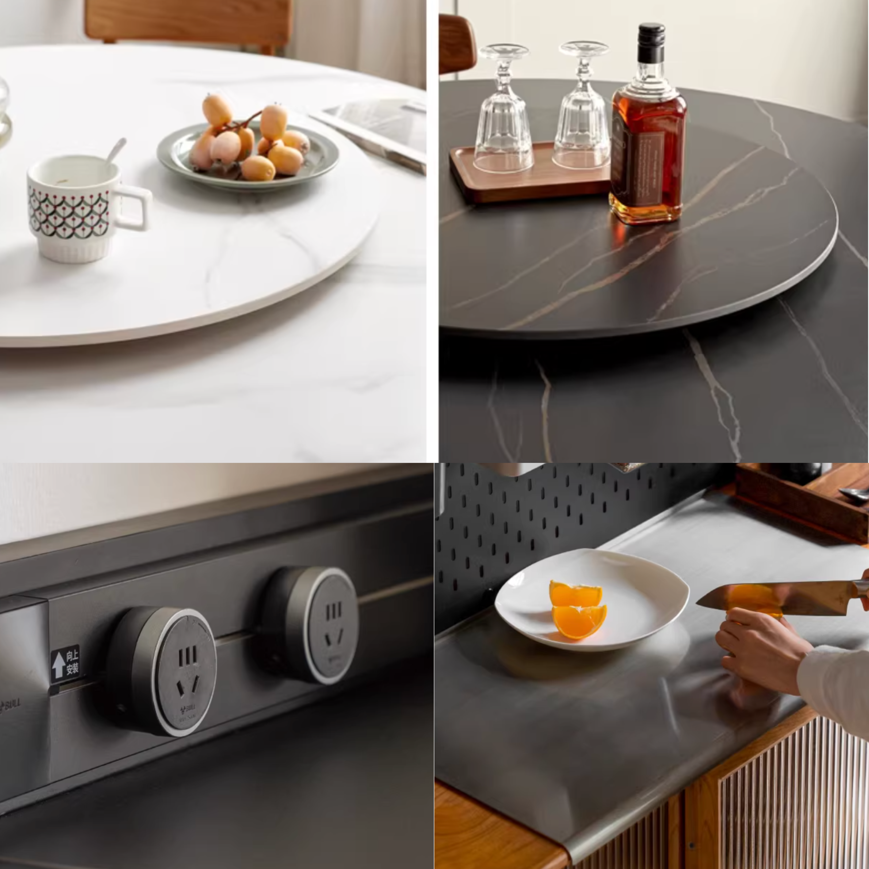 Accessory Set – Slate Lazy Susan Turntable, Stainless Steel Hooks, and Bookcase Mat