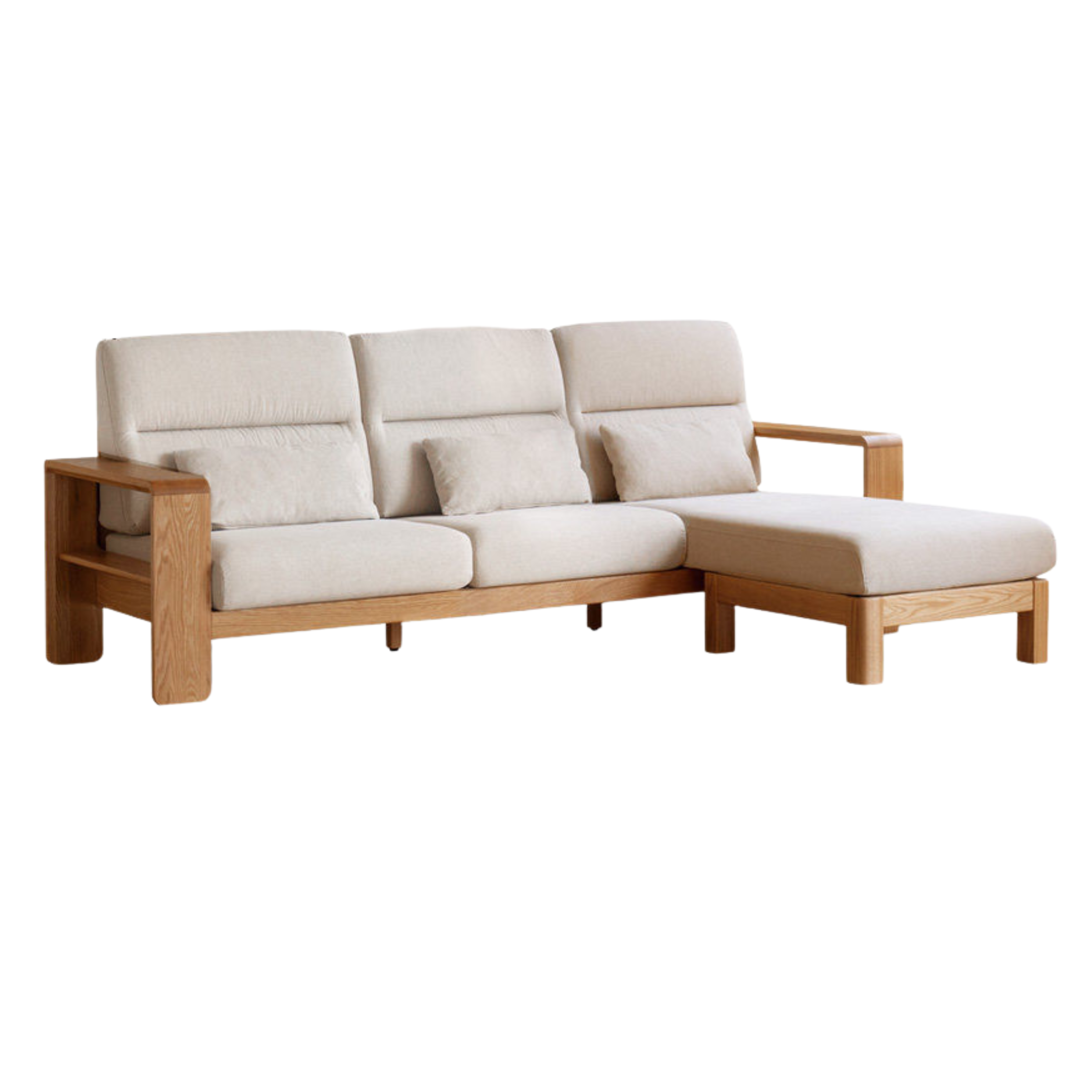 Oak Solid Wood Wide-Armrest Lounge Corner Fabric Sofa