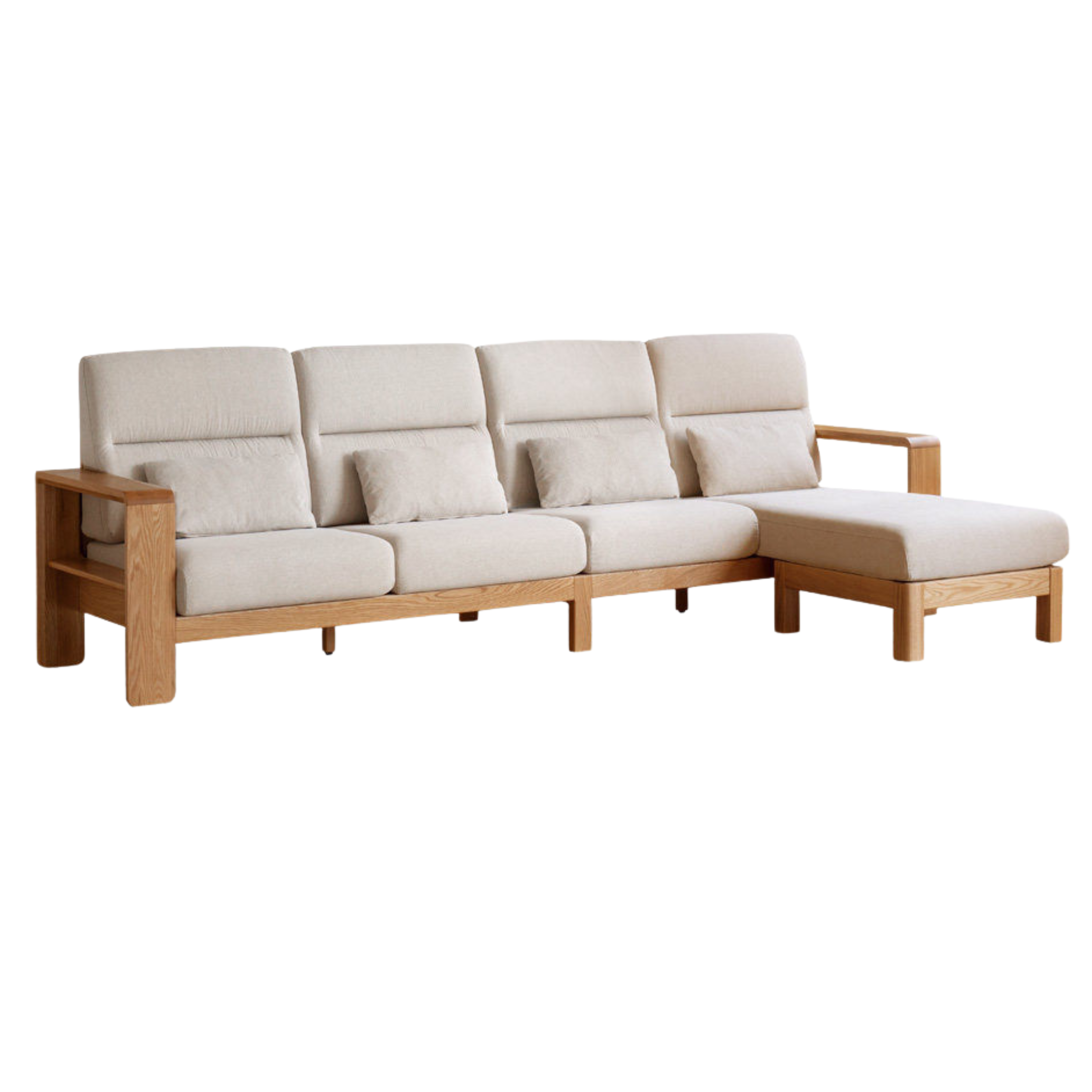Oak Solid Wood Wide-Armrest Lounge Corner Fabric Sofa
