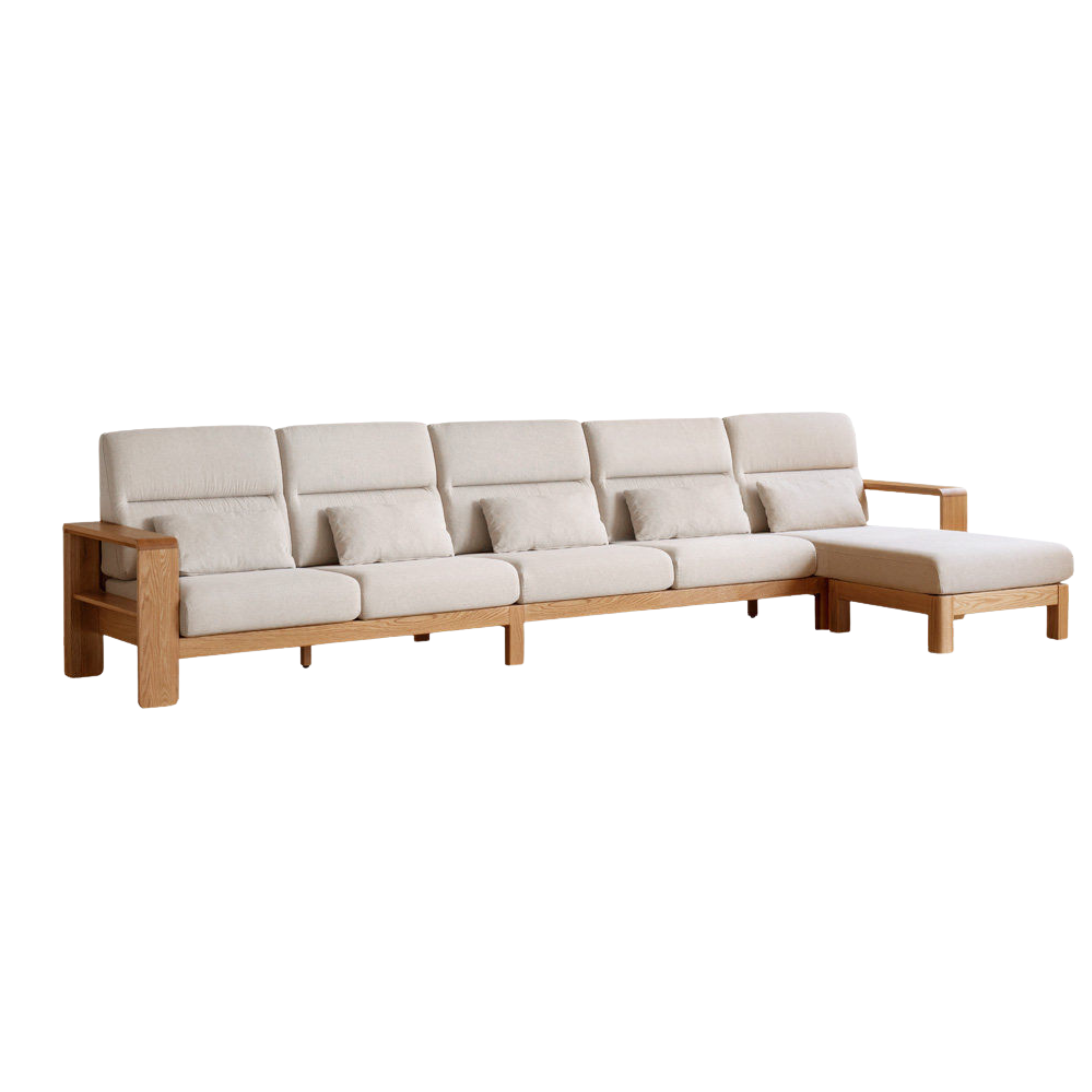Oak Solid Wood Wide-Armrest Lounge Corner Fabric Sofa